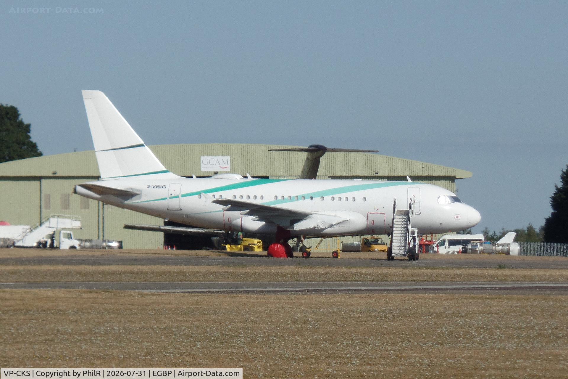 Aircraft VP-CKS, 2007 Airbus A318-112CJ Elite, c/n 3238, 2-VBIG (ex-VP-CKS) 2007 Airbus A318-112 ACJ Elite Kalair Kemble, at EGBP, photo by PhilR