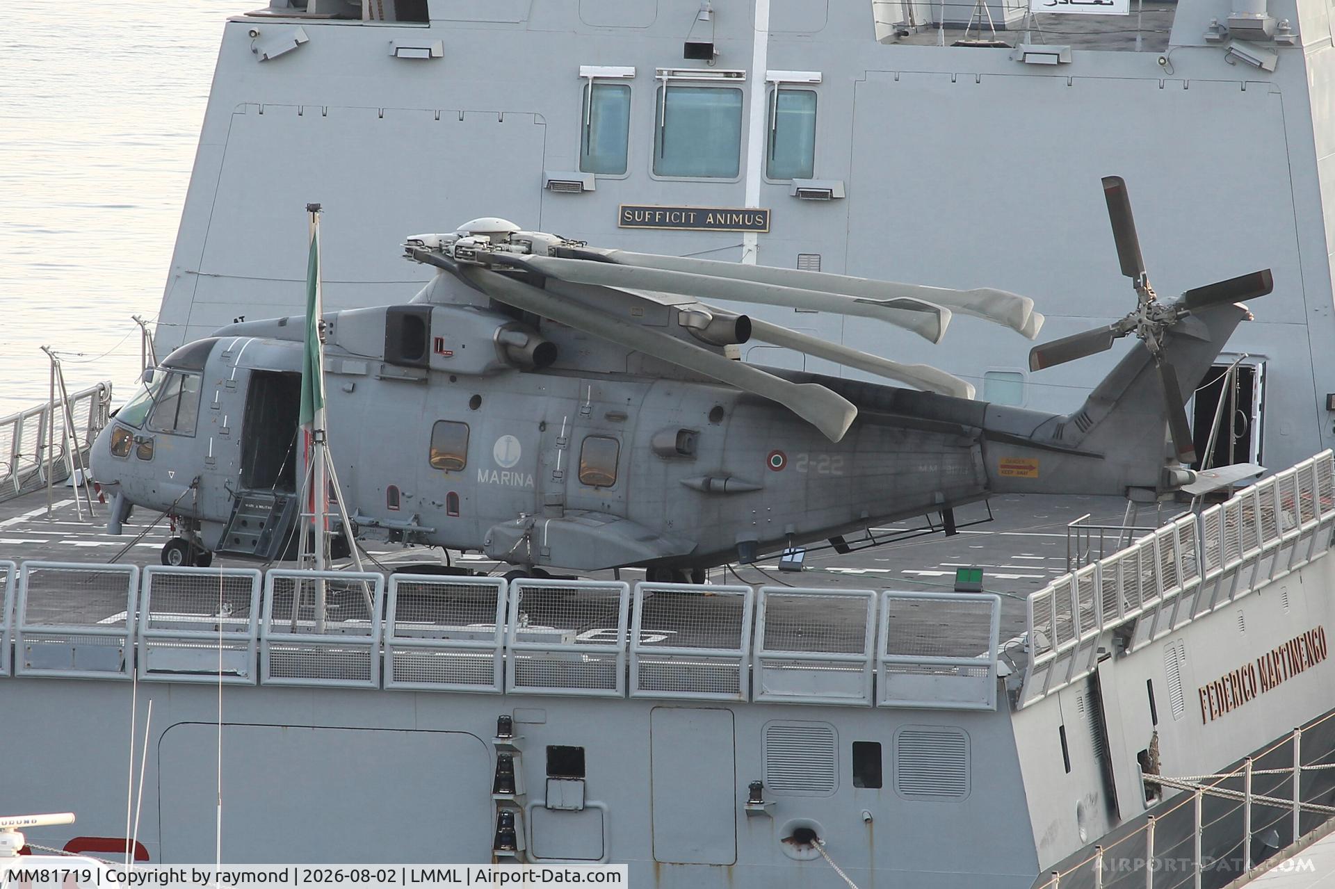 Aircraft MM81719, AgustaWestland EH-101A, c/n 110009, AgustaWestland EH-101A Merlin reg MM81719/2-22 of Italian Navy aboard Italian Navy Ship 'Federico Martinengo' in the Valletta Grand Harbour Malta., at LMML, photo by raymond