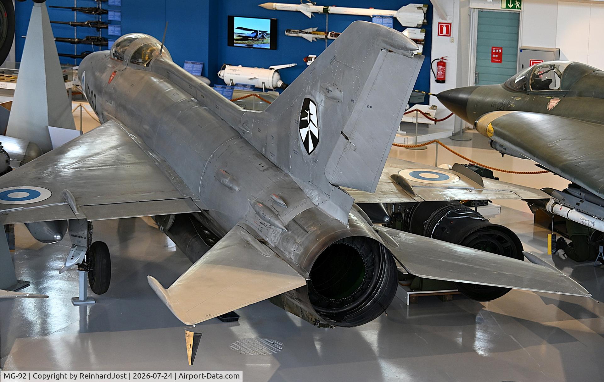 Aircraft MG-92, Mikoyan-Gurevich MiG-21F-13, c/n 741721, Early Finnish MiG-21 at the Suomen Ilmavoimamuseo (Finnish Air Force Museum ) at Museum at Tikkakoski near Jyväskylä, Finland, photo by ReinhardJost