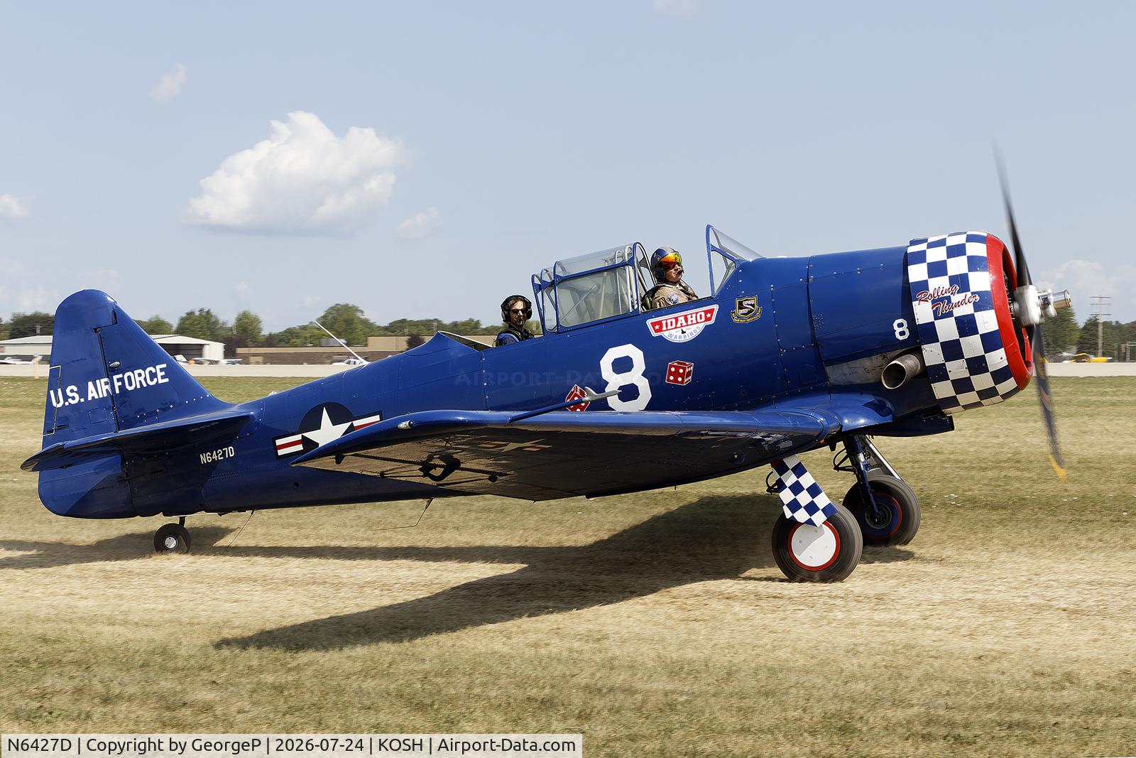Aircraft N6427D, 1943 North American SNJ-4 Texan, c/n 88-14317, Airventure 2026., at KOSH, photo by GeorgeP