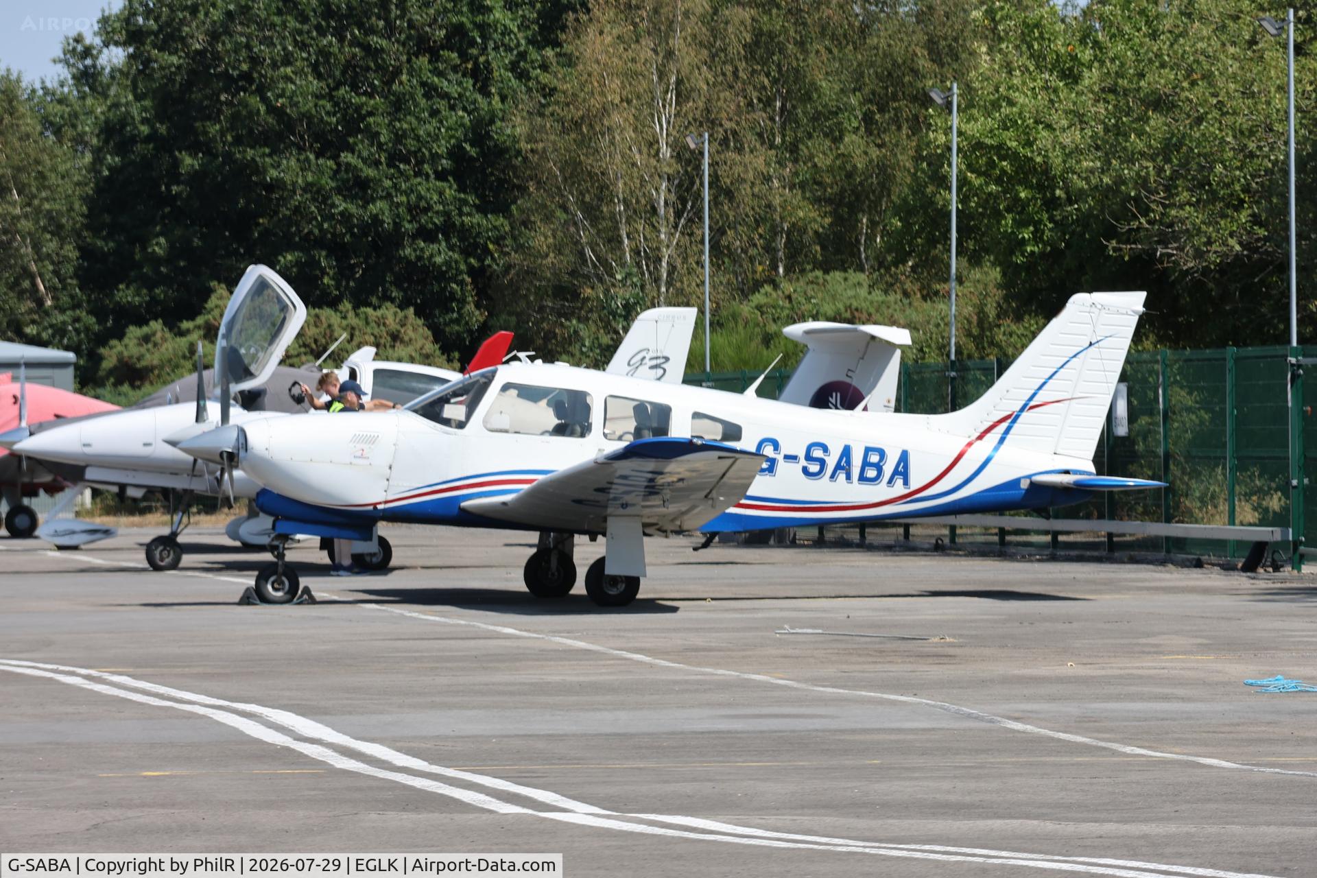 Aircraft G-SABA, 1977 Piper PA-28R-201T Cherokee Arrow III, c/n 28R-7703268, G-SABA 1977 Piper PA-28R-201T Turbo Cherokee Arrow lll Blackbushe (3).jpg, at EGLK, photo by PhilR