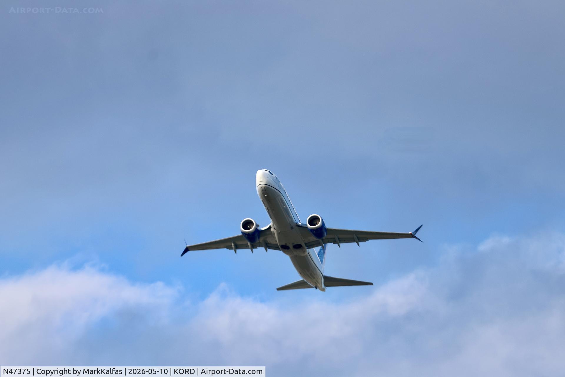 Aircraft N47375, 2025 Boeing 737 Max 8, c/n 67633 l/n 9018, B38M United Boeing 737 MAX 8, N47375 departing 28R KORD, at KORD, photo by MarkKalfas