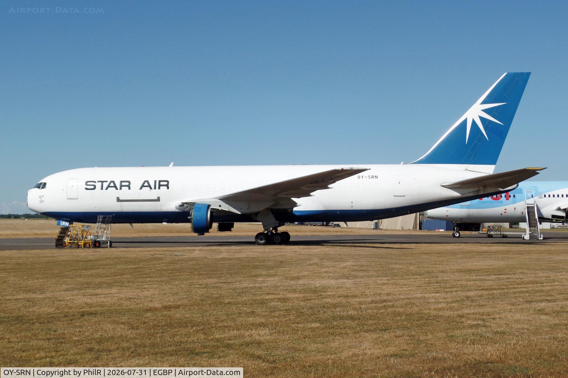 Aircraft OY-SRN, 1985 Boeing 767-219ERF, c/n 23326, OY-SRN 1985 Boeing 767-219ER(F) Star Air Kemble, at EGBP, photo by PhilR
