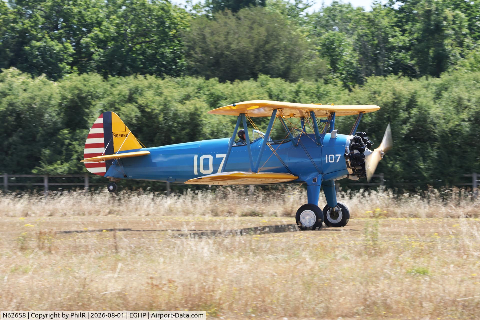 Aircraft N62658, 1942 Boeing A75N1(PT17), c/n 75-4270, N62658 (42-16107) 1943 Boeing PT-17 Kaydet Jodel Fly In Popham(4).jpg, at EGHP, photo by PhilR