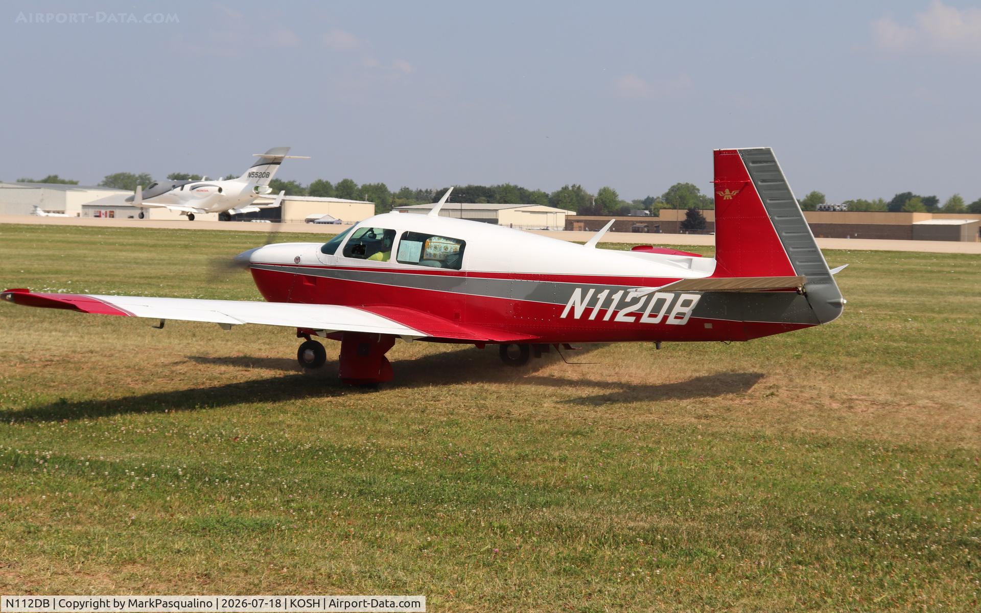 Aircraft N112DB, 1981 Mooney M20J 201, c/n 24-1232, Mooney M20J, at KOSH, photo by MarkPasqualino