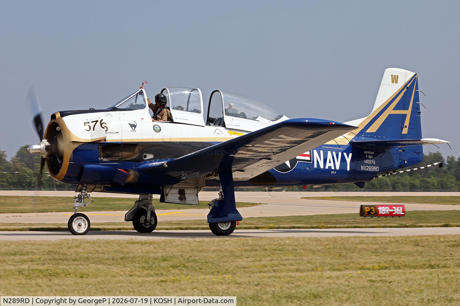 Aircraft N289RD, 1956 North American T-28C Trojan, c/n 226-153, Airventure 2026., at KOSH, photo by GeorgeP