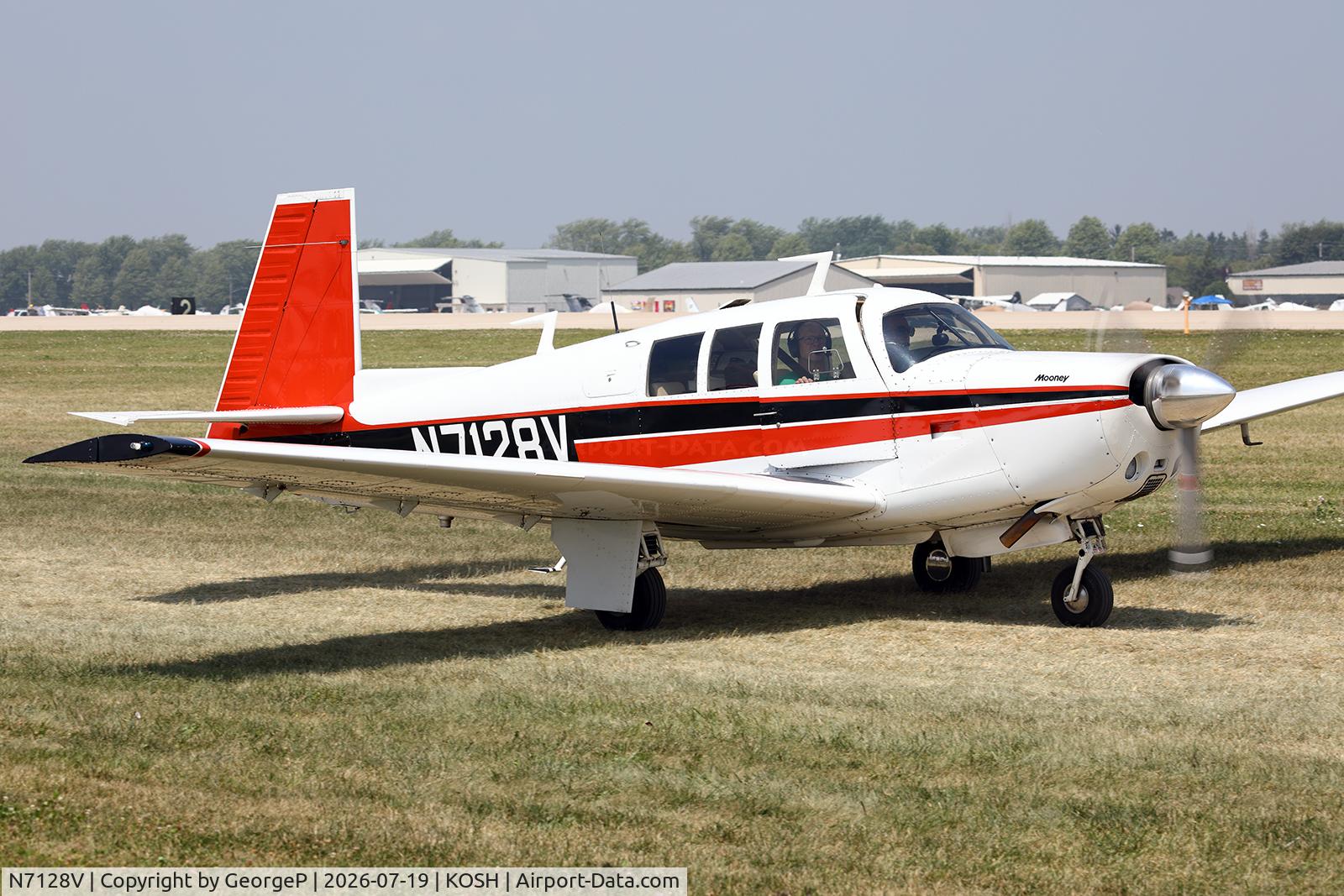 Aircraft N7128V, 1974 Mooney M20F Executive, c/n 22-0057, Airventure 2026., at KOSH, photo by GeorgeP