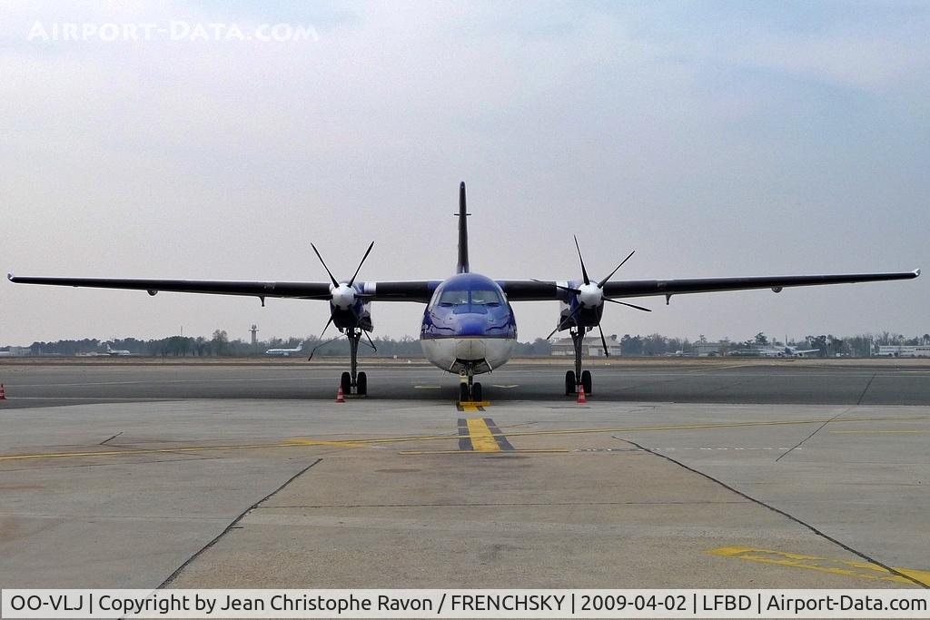 Aircraft OO-VLJ, 1987 Fokker 50, c/n 20105, "Isle of Man" VLM Airlines, at LFBD, photo by Jean Christophe Ravon / FRENCHSKY