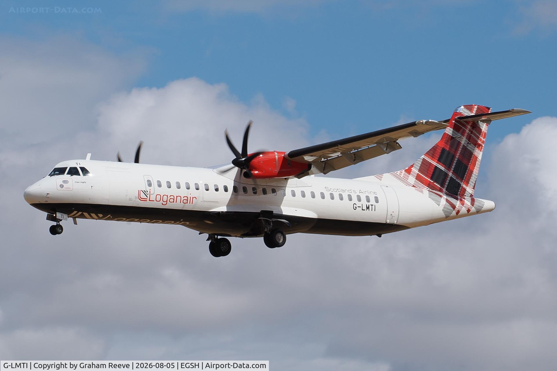 Aircraft G-LMTI, 2014 ATR 72-600, c/n 1160, Landing at Norwich., at EGSH, photo by Graham Reeve