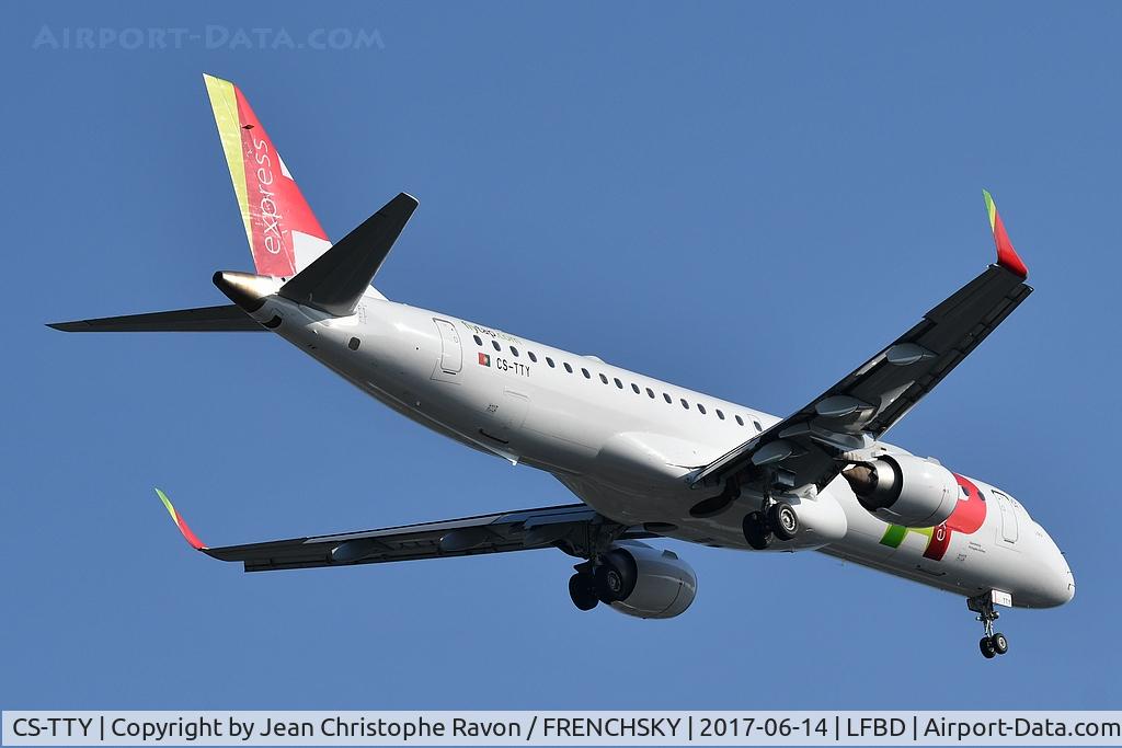 Aircraft CS-TTY, 2013 Embraer 195AR (ERJ-190-200IGW), c/n 19000609, "Lisboa" PGA - Portugalia Airlines (TAP Express), at LFBD, photo by Jean Christophe Ravon / FRENCHSKY