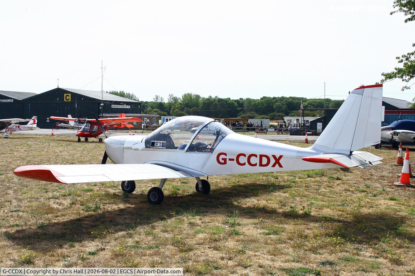 Aircraft G-CCDX, 2003 Aerotechnik EV-97 Eurostar, c/n PFA 315-14013, At Sturgate in my EV-97 Eurostar. 02/08/26, at EGCS, photo by Chris Hall