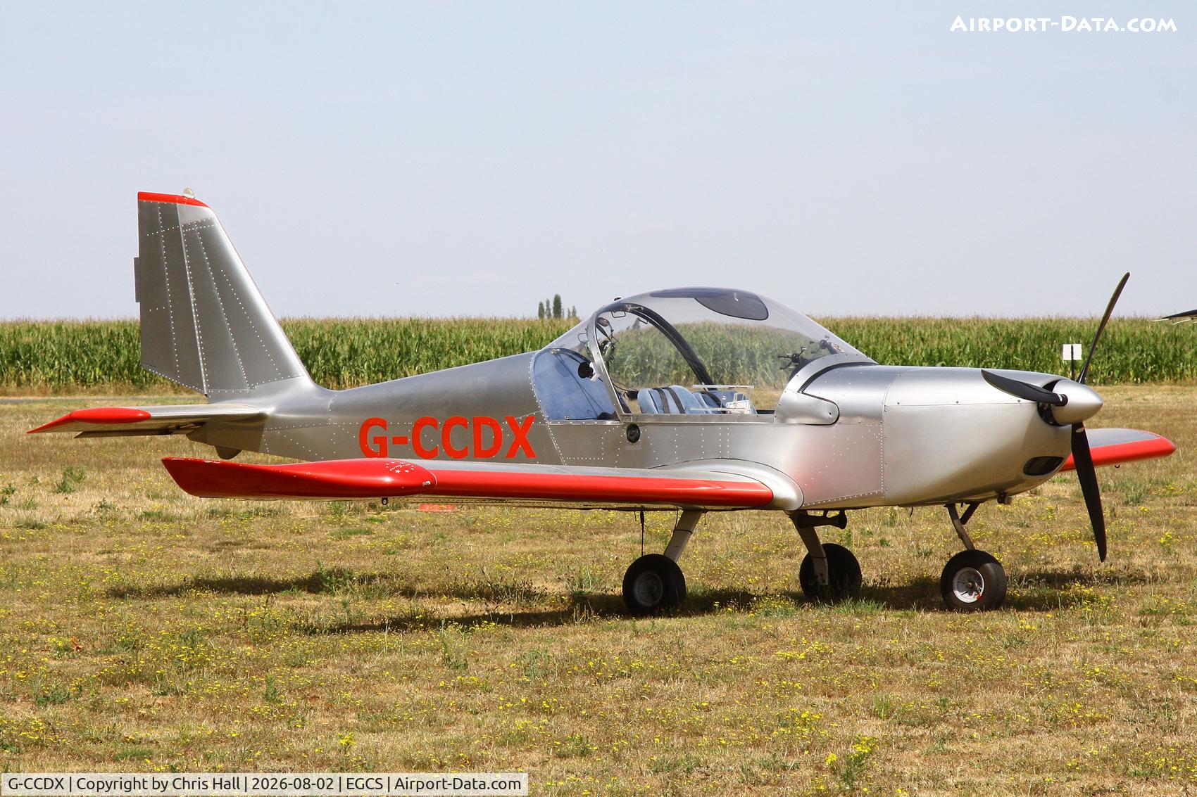 Aircraft G-CCDX, 2003 Aerotechnik EV-97 Eurostar, c/n PFA 315-14013, At Sturgate in my EV-97 Eurostar. 02/08/26, at EGCS, photo by Chris Hall