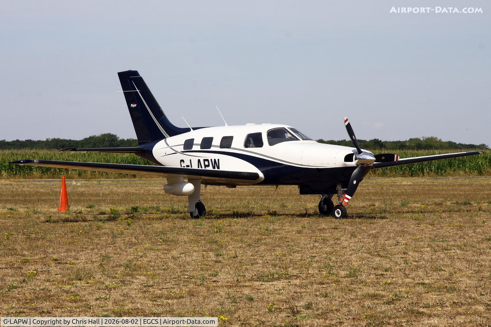 Aircraft G-LAPW, 2002 Piper PA-46-350P Malibu Mirage, c/n 4636327, Sturgate 02/08/26, at EGCS, photo by Chris Hall