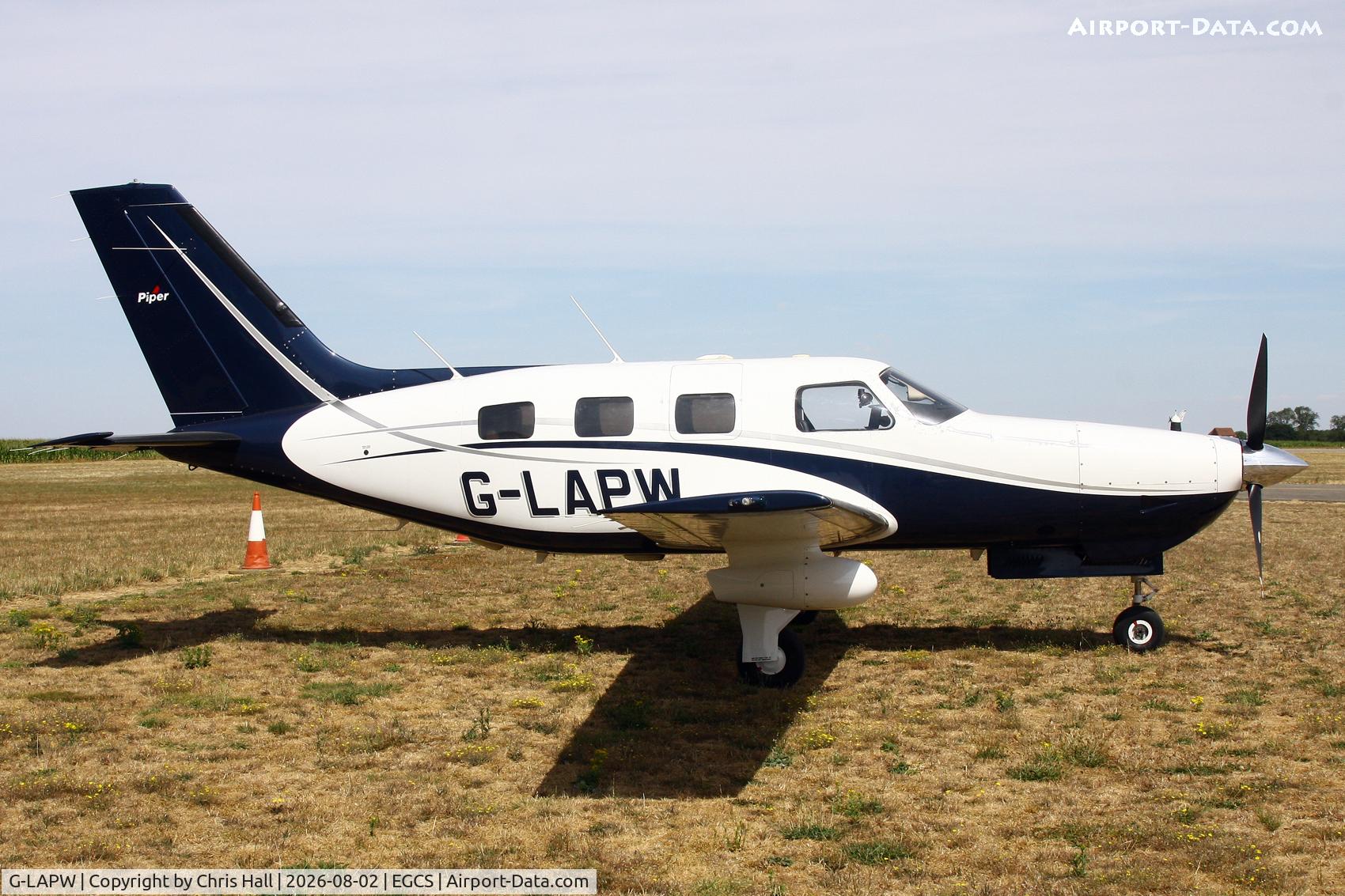 Aircraft G-LAPW, 2002 Piper PA-46-350P Malibu Mirage, c/n 4636327, Sturgate 02/08/26, at EGCS, photo by Chris Hall