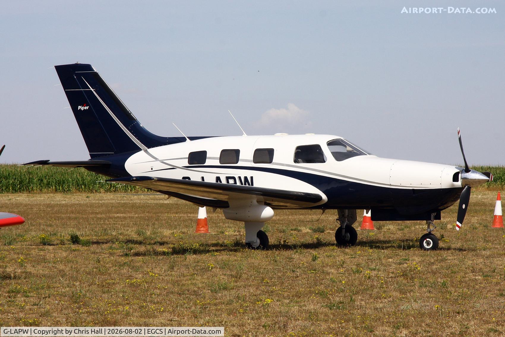Aircraft G-LAPW, 2002 Piper PA-46-350P Malibu Mirage, c/n 4636327, Sturgate 02/08/26, at EGCS, photo by Chris Hall