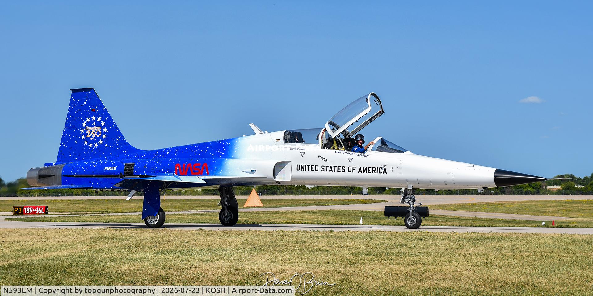Aircraft N593EM, 1980 Northrup F-5F, c/n 79-1918, Flown by Sean "Stroker" Gustafson, at KOSH, photo by topgunphotography