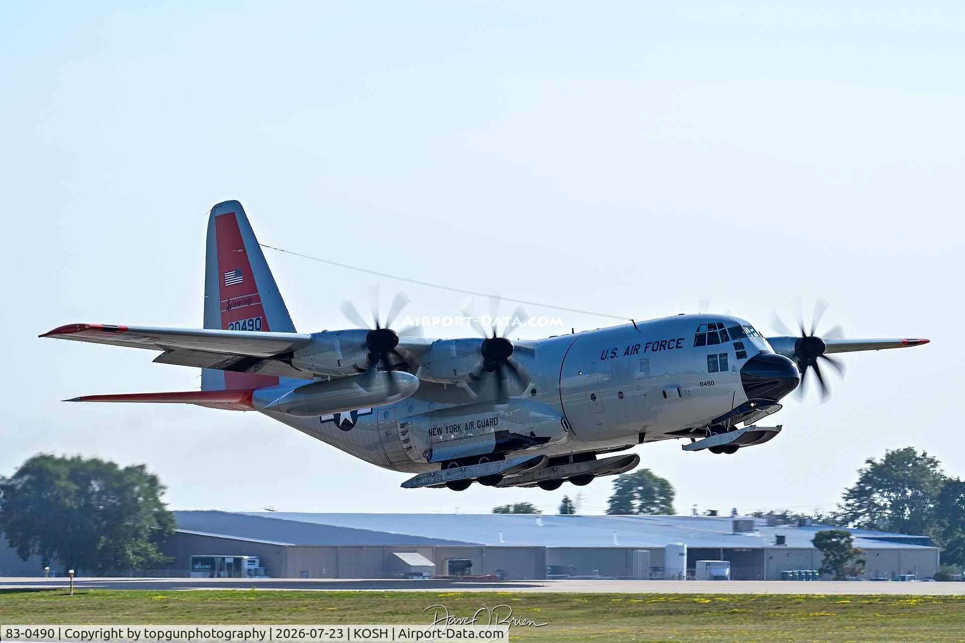 Aircraft 83-0490, 1983 Lockheed LC-130H Hercules, c/n 382-5007, SKIER90 heading back home after Oshkosh 26, at KOSH, photo by topgunphotography