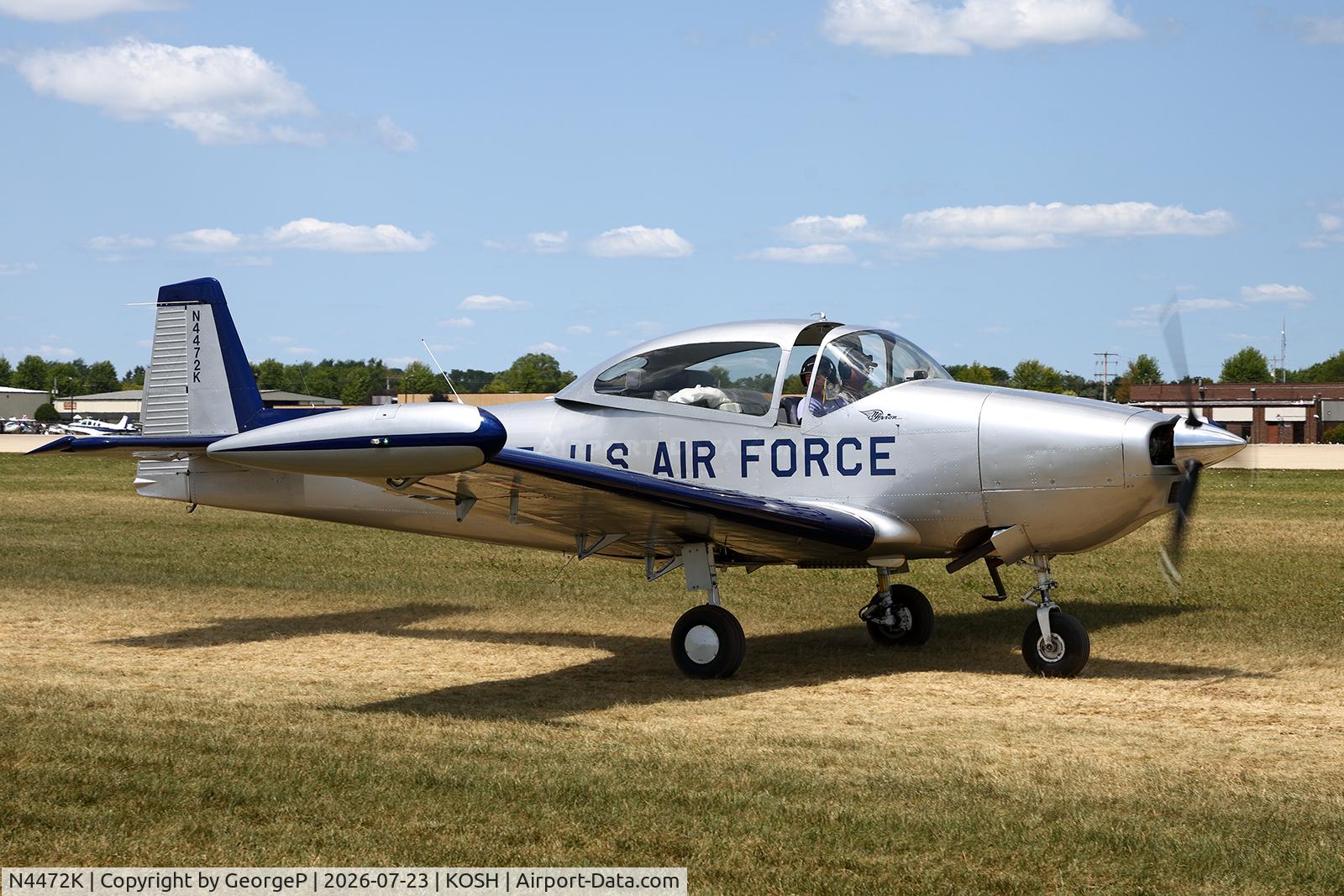 Aircraft N4472K, 1948 Ryan Navion, c/n NAV-4-1472, Airventure 2026., at KOSH, photo by GeorgeP