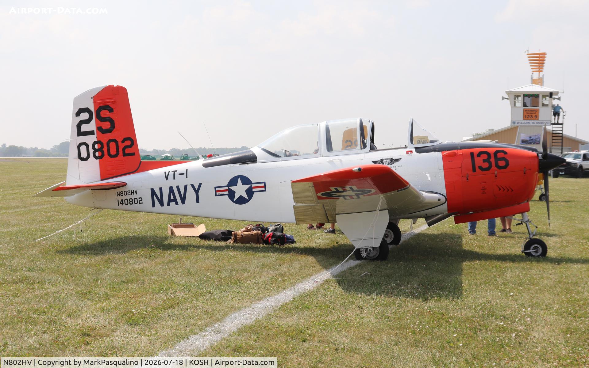 Aircraft N802HV, Beech T-34B, c/n BG136, Beech T-34B, at KOSH, photo by MarkPasqualino