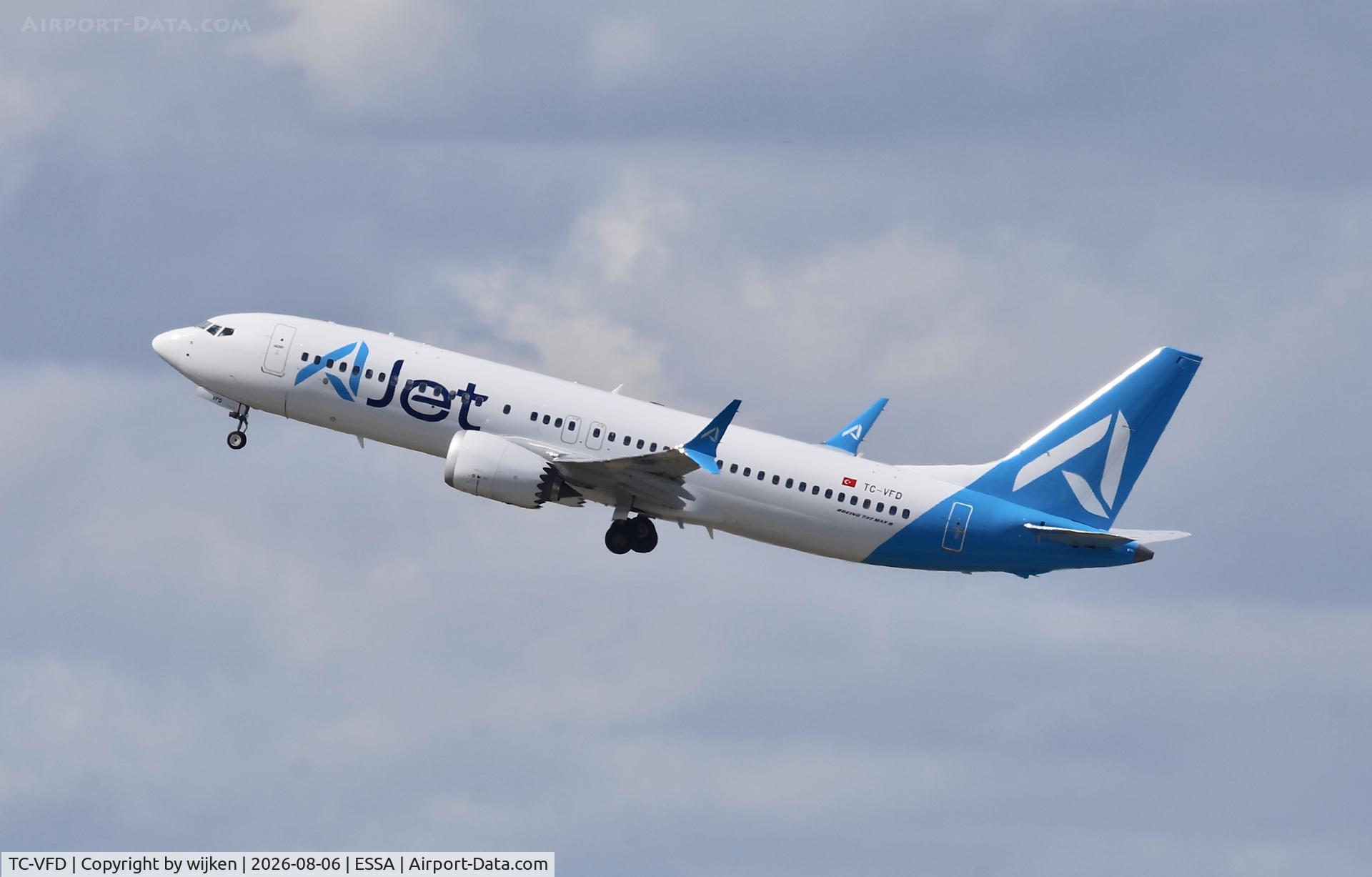 Aircraft TC-VFD, 2026 Boeing 737-8 MAX, c/n 60191 l/n 9680, Rwy 19R, at ESSA, photo by wijken