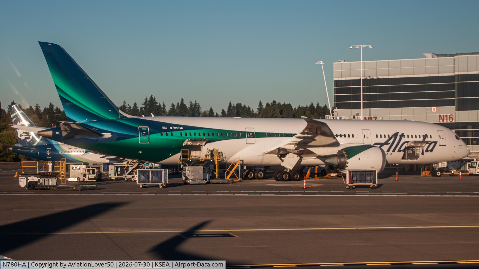 Aircraft N780HA, 2021 Boeing 787-9 Dreamliner Dreamliner, c/n 66428 l/n 1097, Alaska 789, at KSEA, photo by AviationLover50