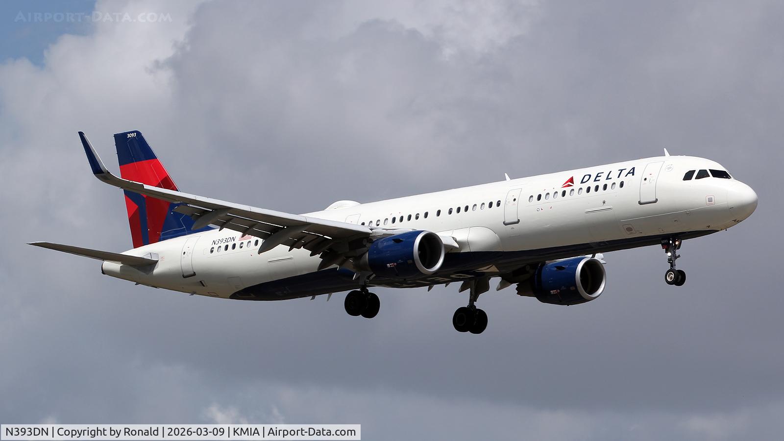 Aircraft N393DN, 2019 Airbus A321-211, c/n 9067, at mia, at KMIA, photo by Ronald