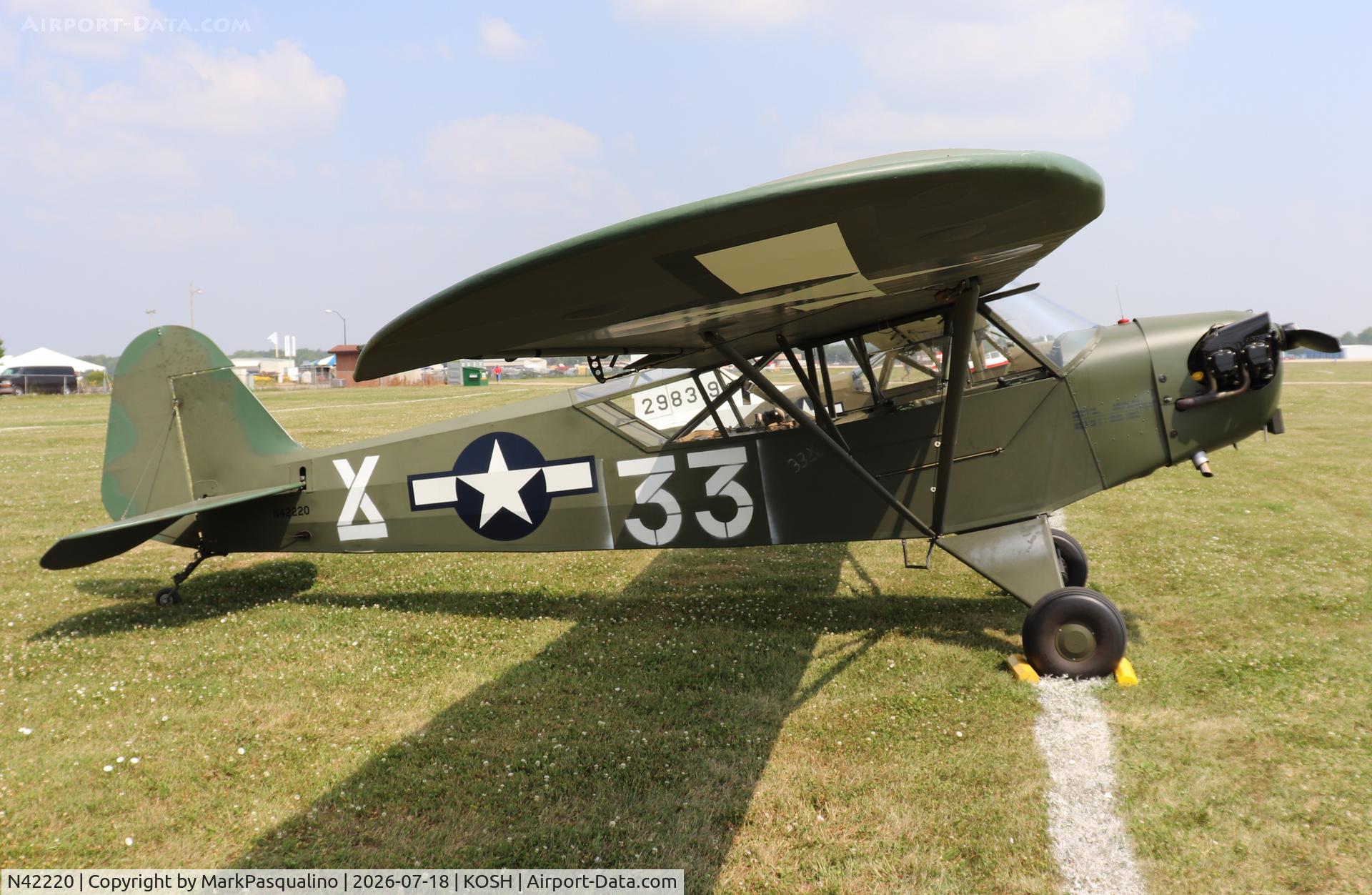 Aircraft N42220, 1945 Piper J3C-65 Cub Cub, c/n 14470, Piper L-4J, at KOSH, photo by MarkPasqualino