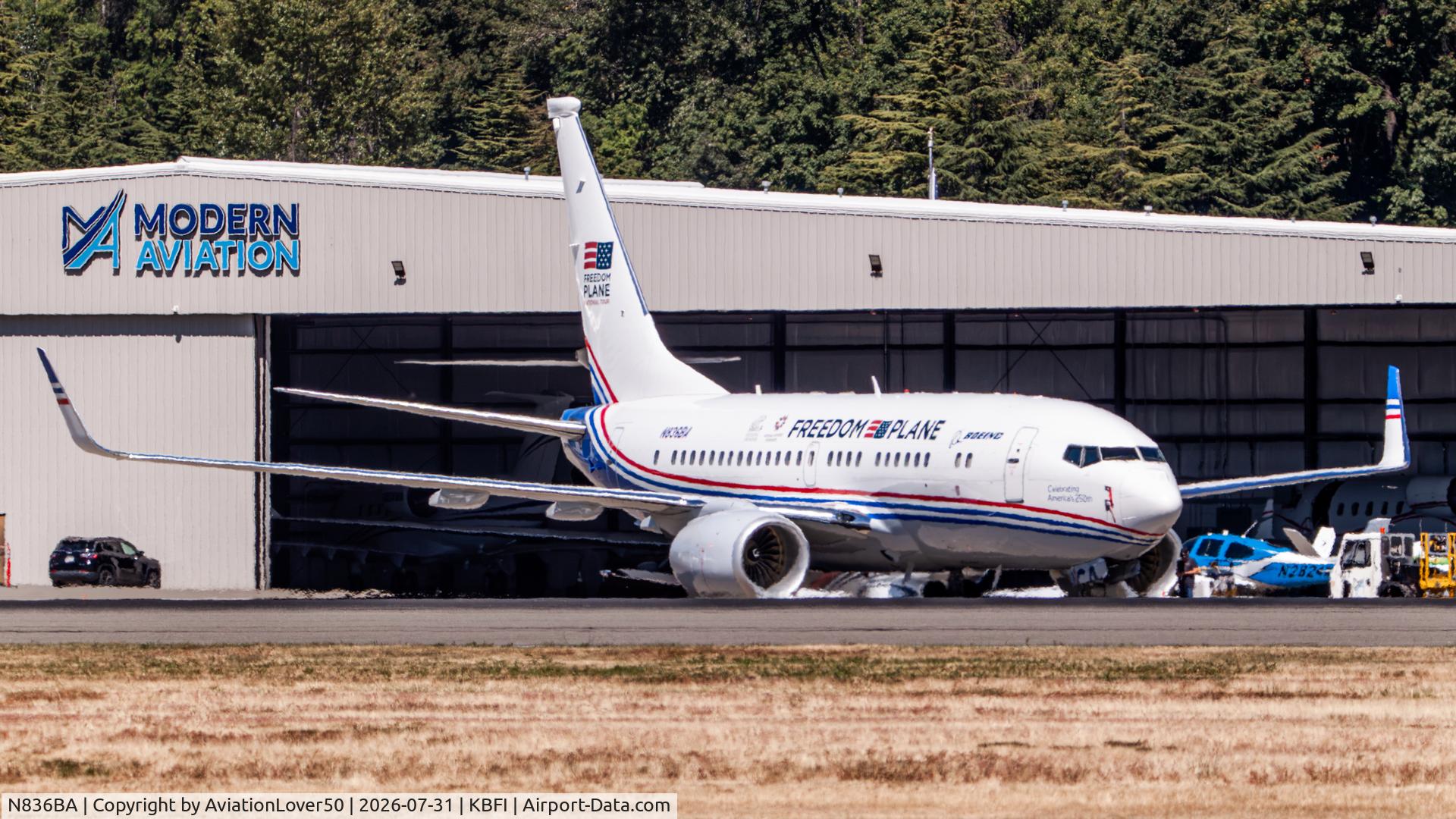 Aircraft N836BA, 2000 Boeing 737-7BC, c/n 30756, 737 Freedom Plane, at KBFI, photo by AviationLover50
