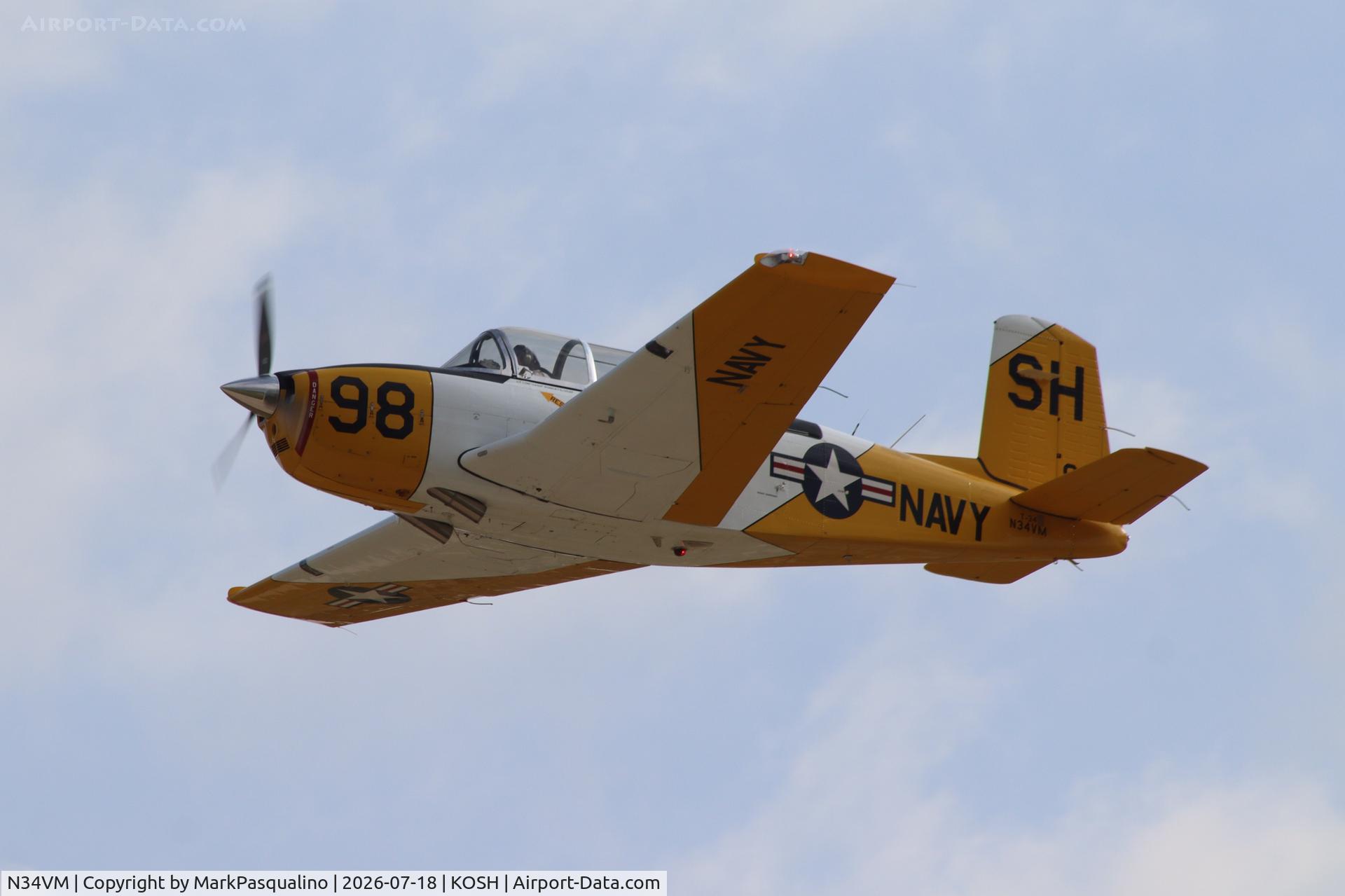 Aircraft N34VM, 1954 Beech T-34A (A-45) Mentor, c/n G-98, Beech T-34A, at KOSH, photo by MarkPasqualino