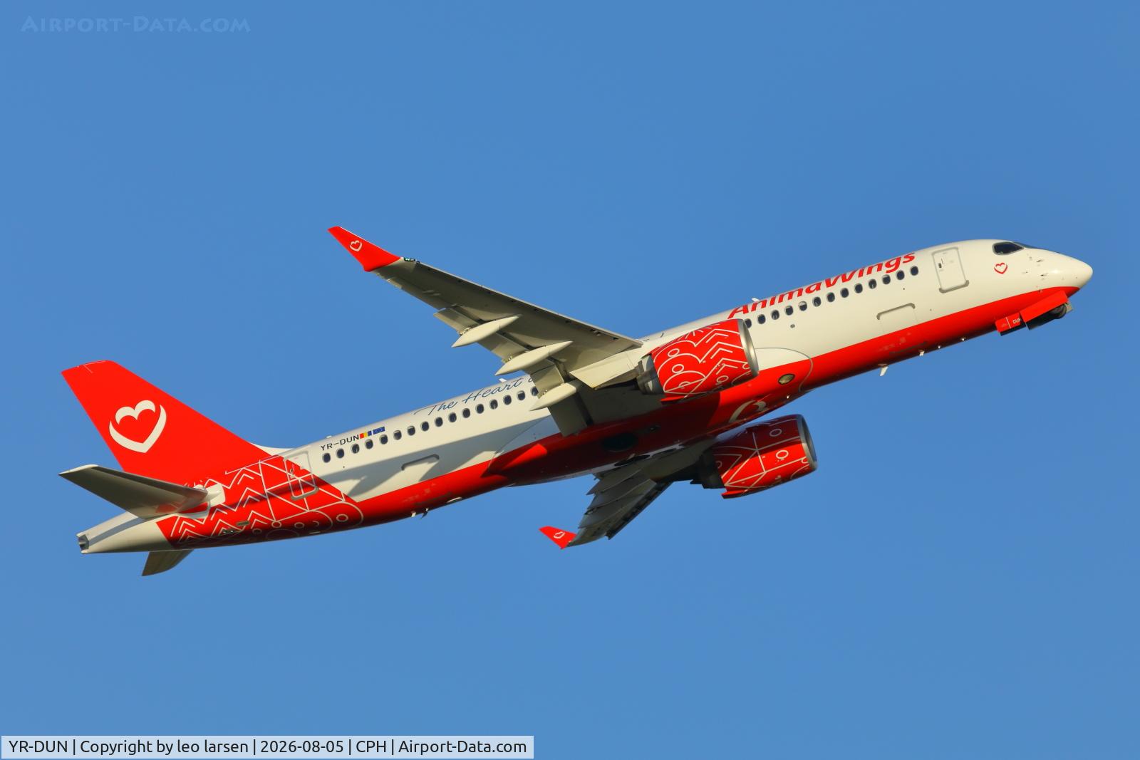 Aircraft YR-DUN, 2026 Airbus A220-300, c/n 55443, Copenhagen 5.8.2026, at CPH, photo by leo larsen