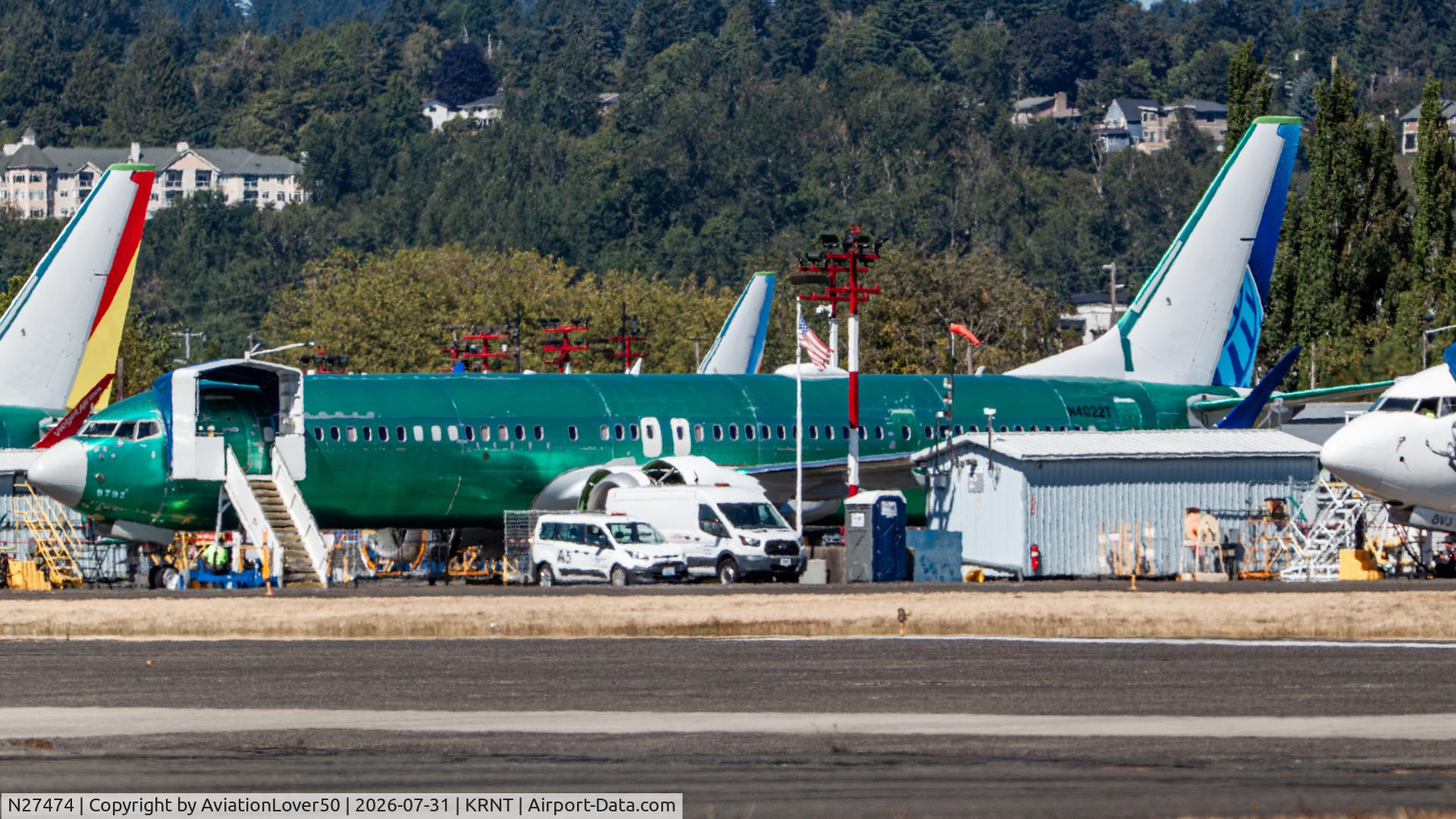 Aircraft N27474, 2026 Boeing 737-9 MAX, c/n 67665 l/n 9792, United MAX 9, at KRNT, photo by AviationLover50