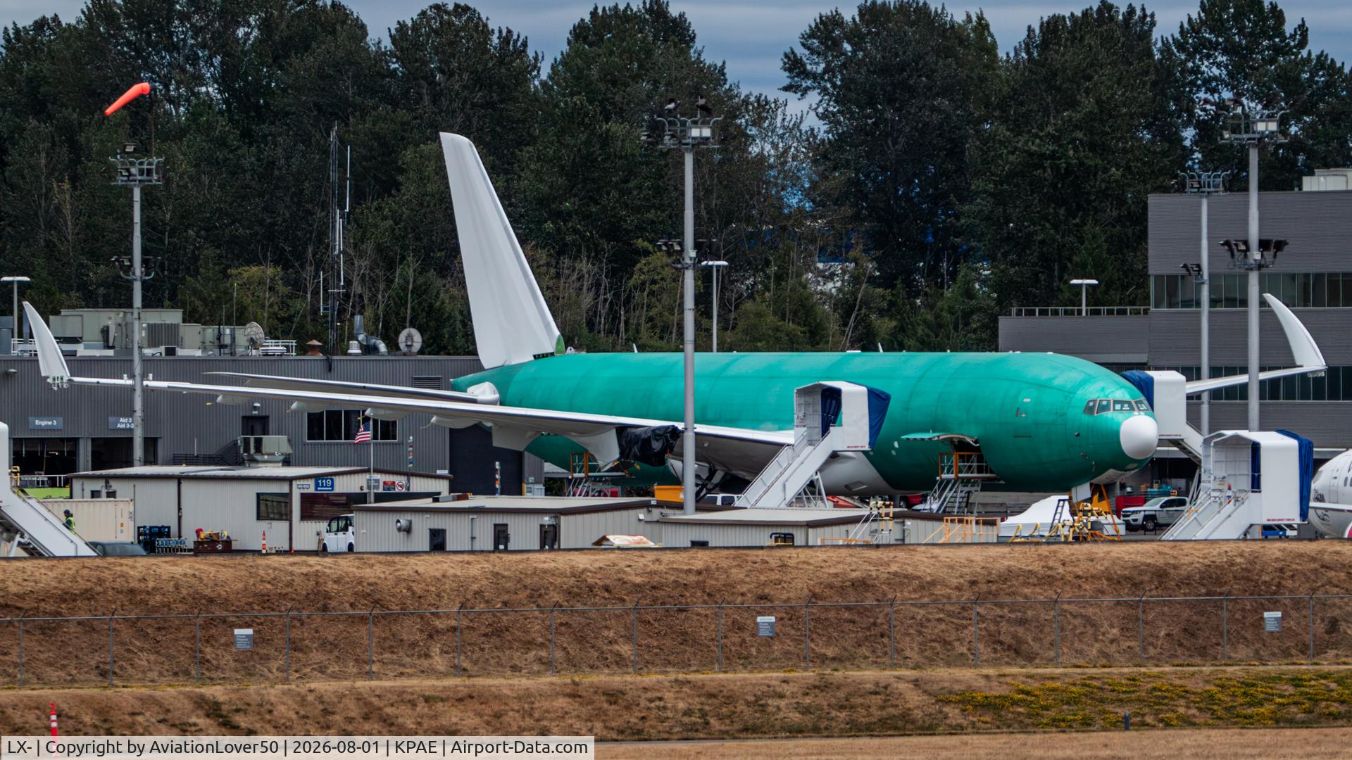 Aircraft LX-, 2026 Boeing 777-8F, c/n WG001 l/n 1844, Cargolux 777-8F, at KPAE, photo by AviationLover50