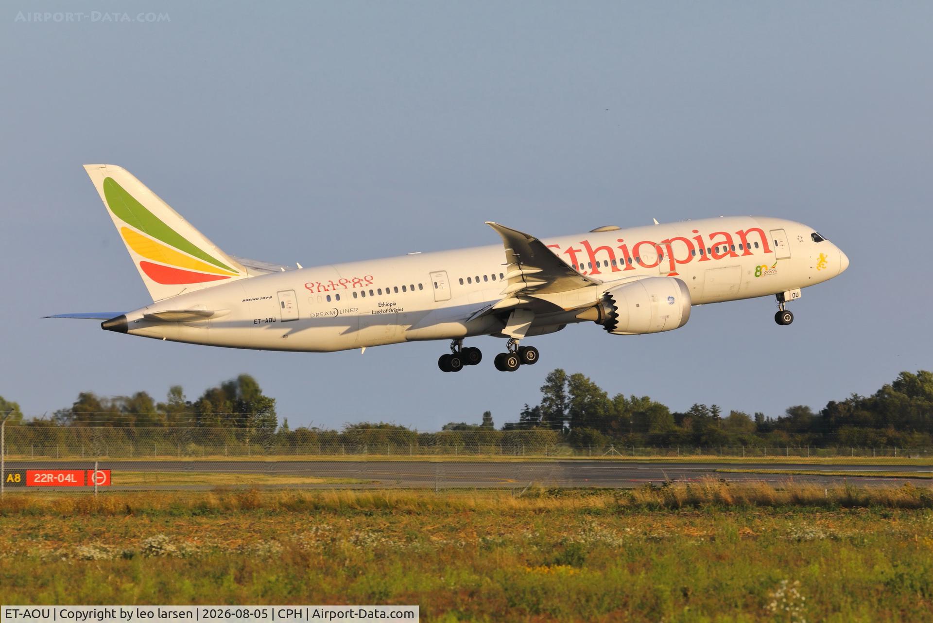 Aircraft ET-AOU, 2014 Boeing 787-8 Dreamliner Dreamliner, c/n 34749 l/n 164, Copenhagen 5.8.2026, at CPH, photo by leo larsen