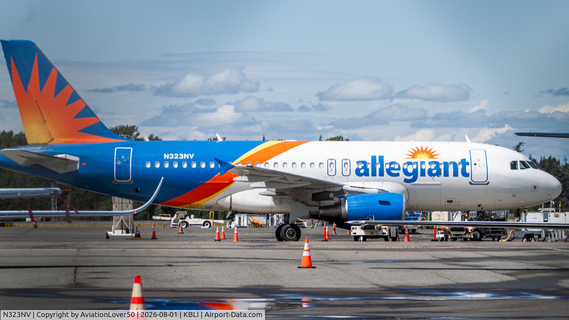 Aircraft N323NV, 2005 Airbus A319-111, c/n 2538, Allegiant A319, at KBLI, photo by AviationLover50