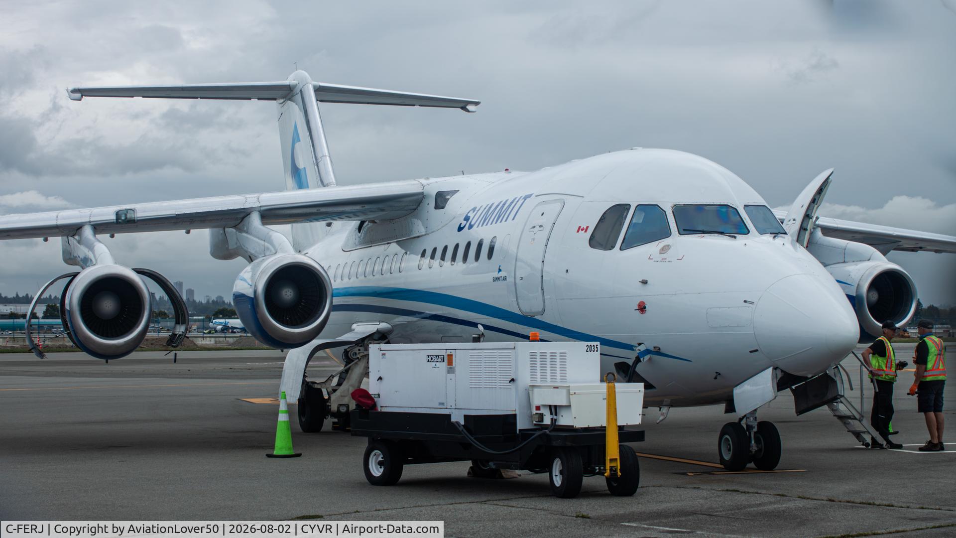 Aircraft C-FERJ, 1996 Avro RJ85, c/n 2290/290, Summit Air RJ85, at CYVR, photo by AviationLover50