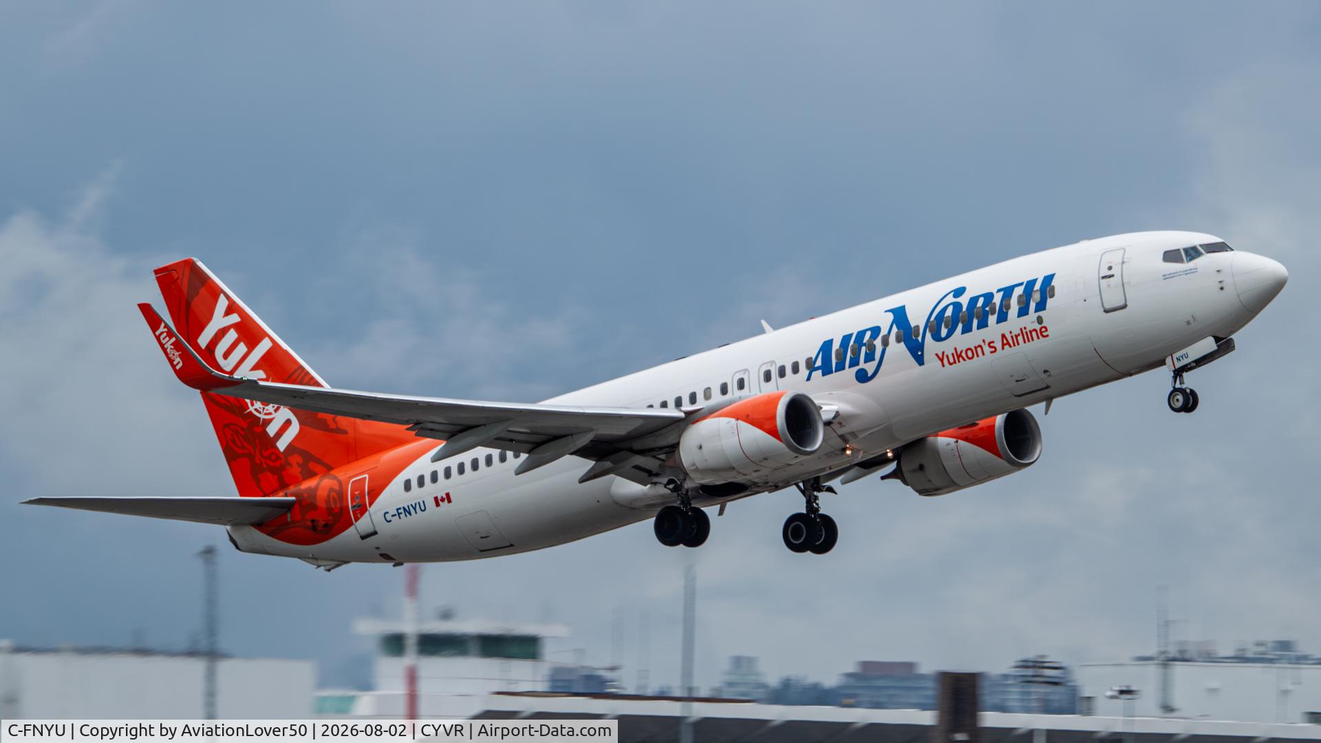 Aircraft C-FNYU, 2013 Boeing 737-8AL, c/n 39055, Air North 738, at CYVR, photo by AviationLover50