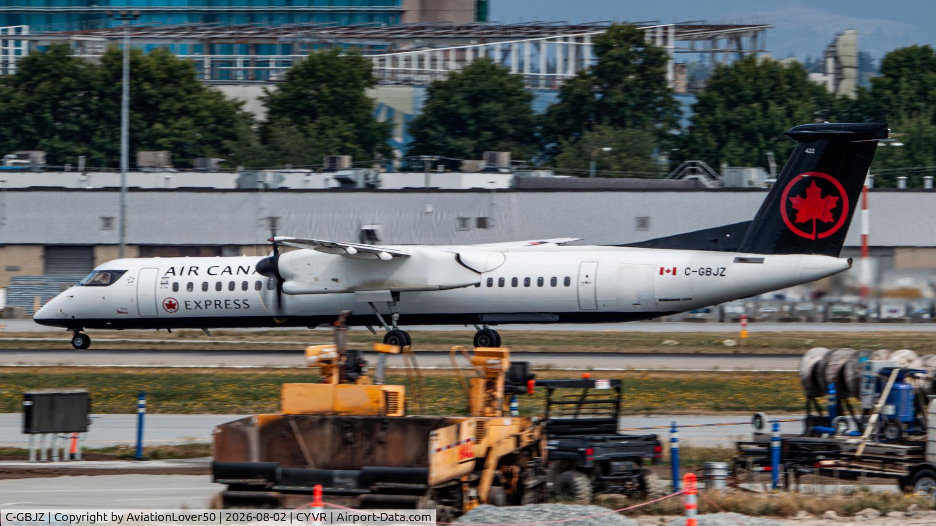 Aircraft C-GBJZ, 2015 Bombardier DHC-8Q-402NG Dash 8, c/n 4503, Air Canada Jazz Q400, at CYVR, photo by AviationLover50