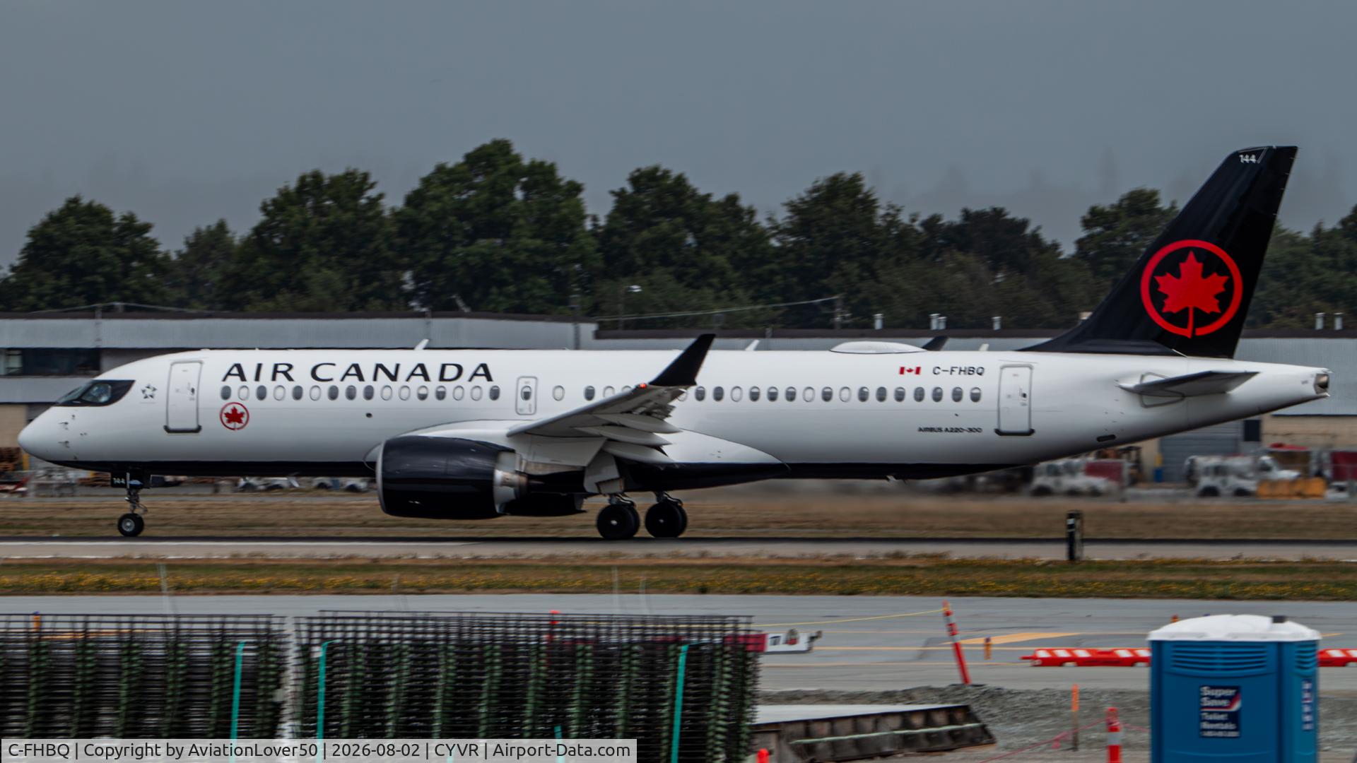 Aircraft C-FHBQ, 2026 Airbus A220-371, c/n 55449, Air Canada A223, at CYVR, photo by AviationLover50