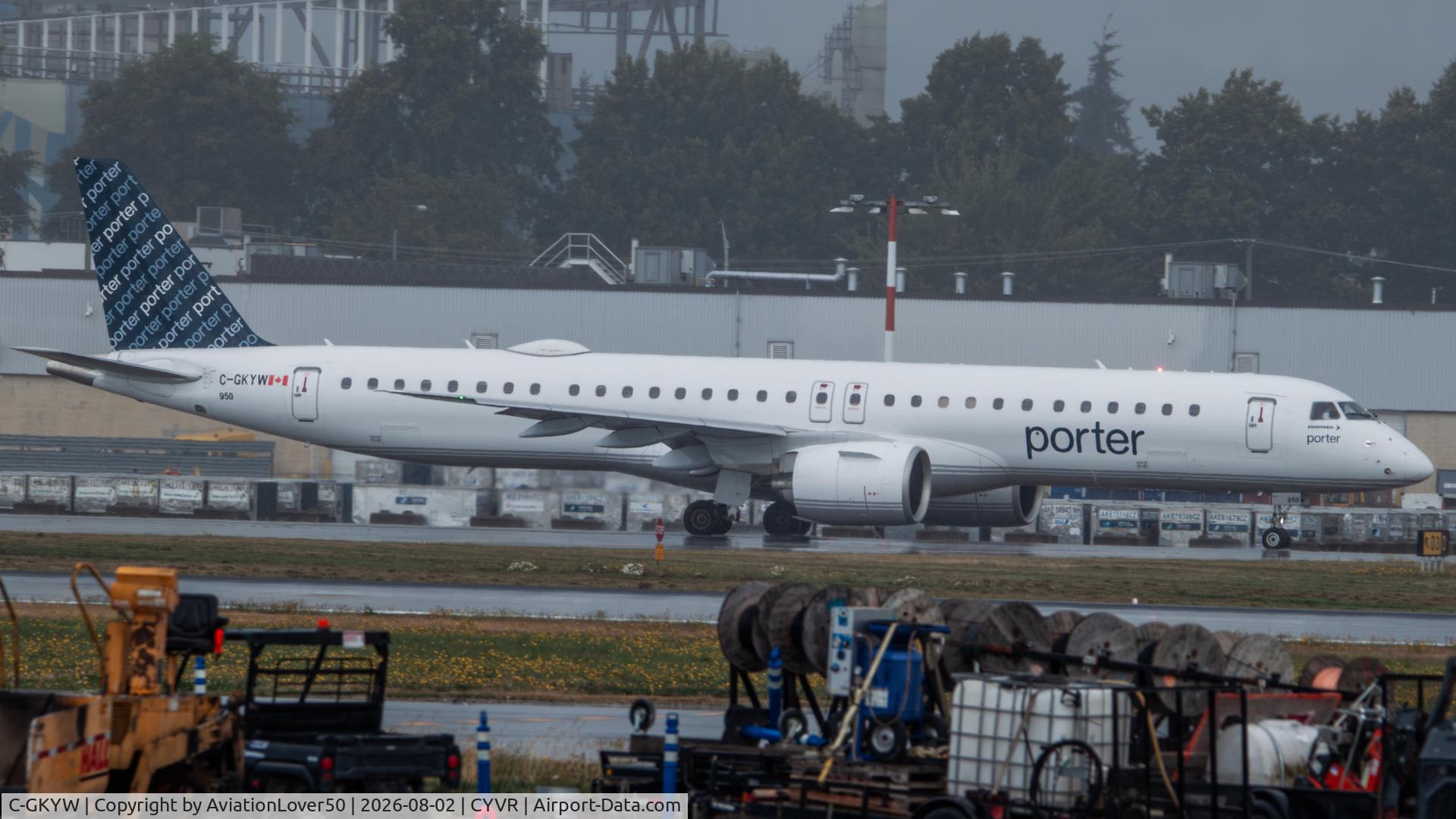 Aircraft C-GKYW, 2025 Embraer E195-E2, c/n 19020211, Porter E295, at CYVR, photo by AviationLover50