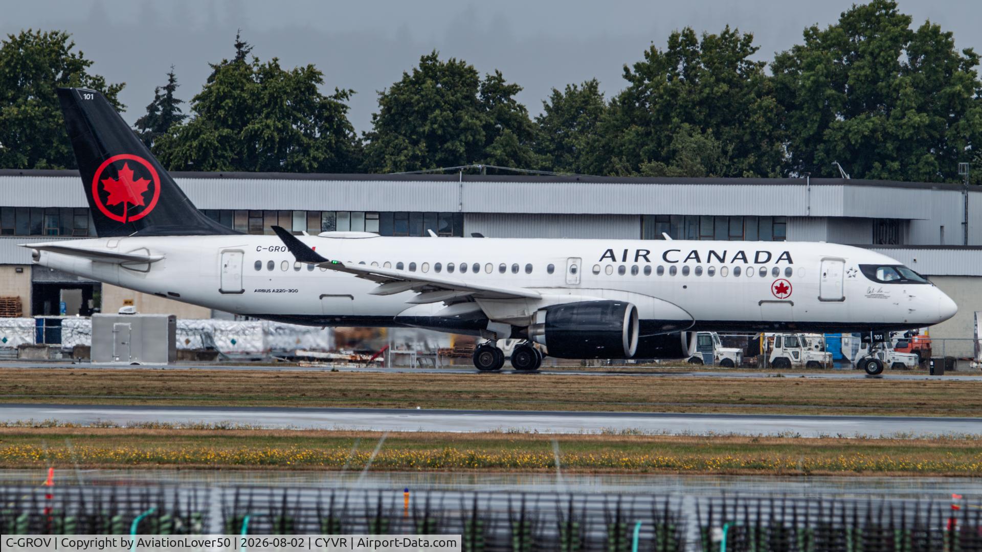 Aircraft C-GROV, 2019 Airbus A220-300, c/n 55067, Air Canada A223, at CYVR, photo by AviationLover50