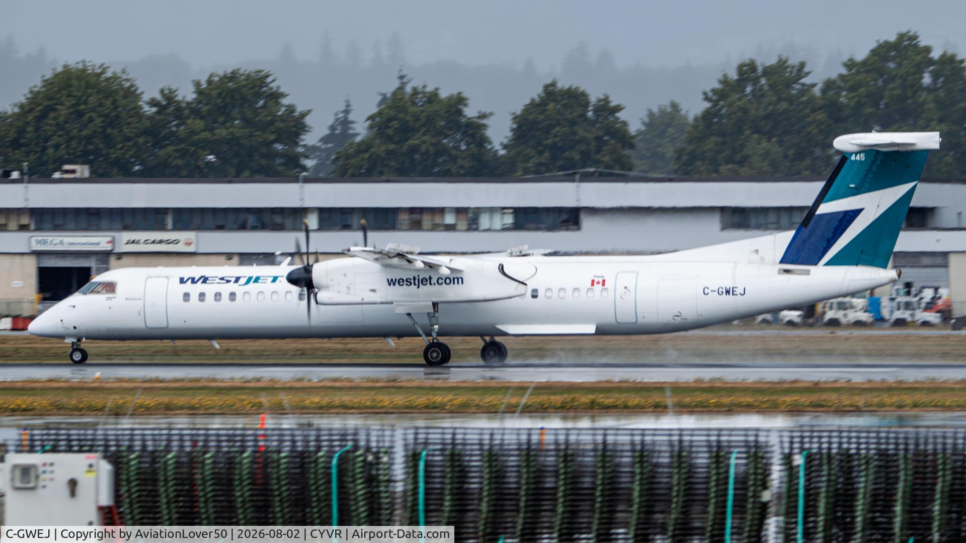 Aircraft C-GWEJ, 2017 De Havilland Canada DHC-8Q-402NG Dash 8, c/n 4557, WestJet Encore Q400, at CYVR, photo by AviationLover50