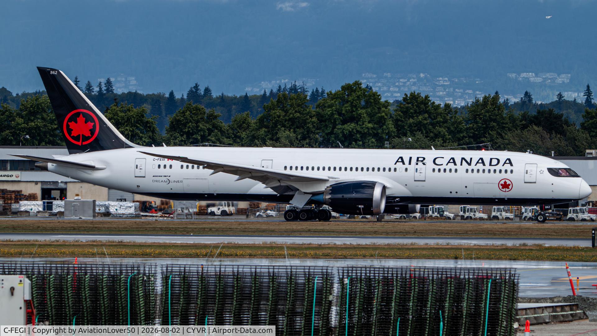Aircraft C-FEGI, 2025 Boeing 787-9 Dreamliner Dreamliner, c/n 66993 l/n 1225, Air Canada 789, at CYVR, photo by AviationLover50