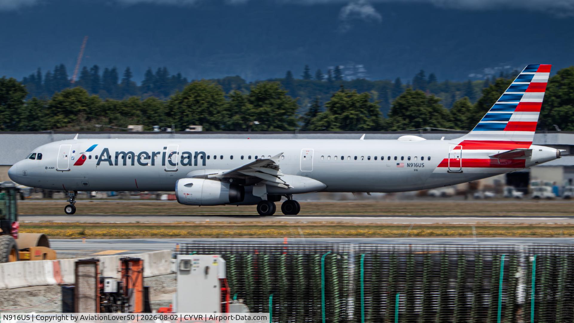 Aircraft N916US, 2014 Airbus A321-231, c/n 6420 l/n 916, American A321, at CYVR, photo by AviationLover50