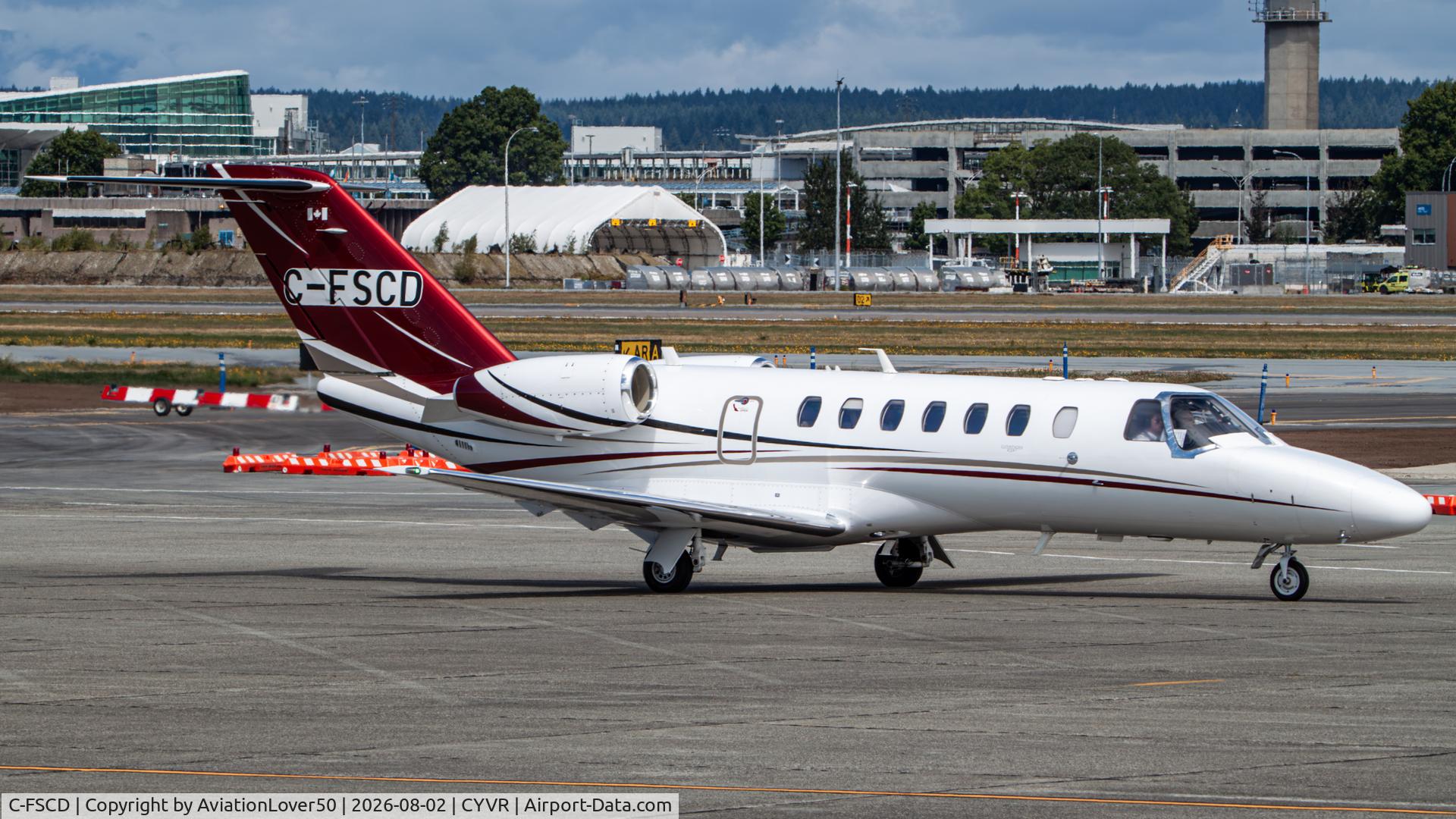 Aircraft C-FSCD, 2022 Cessna 525B CitationJet CJ3+, c/n 525B-0680, AirSprint CJ3+, at CYVR, photo by AviationLover50