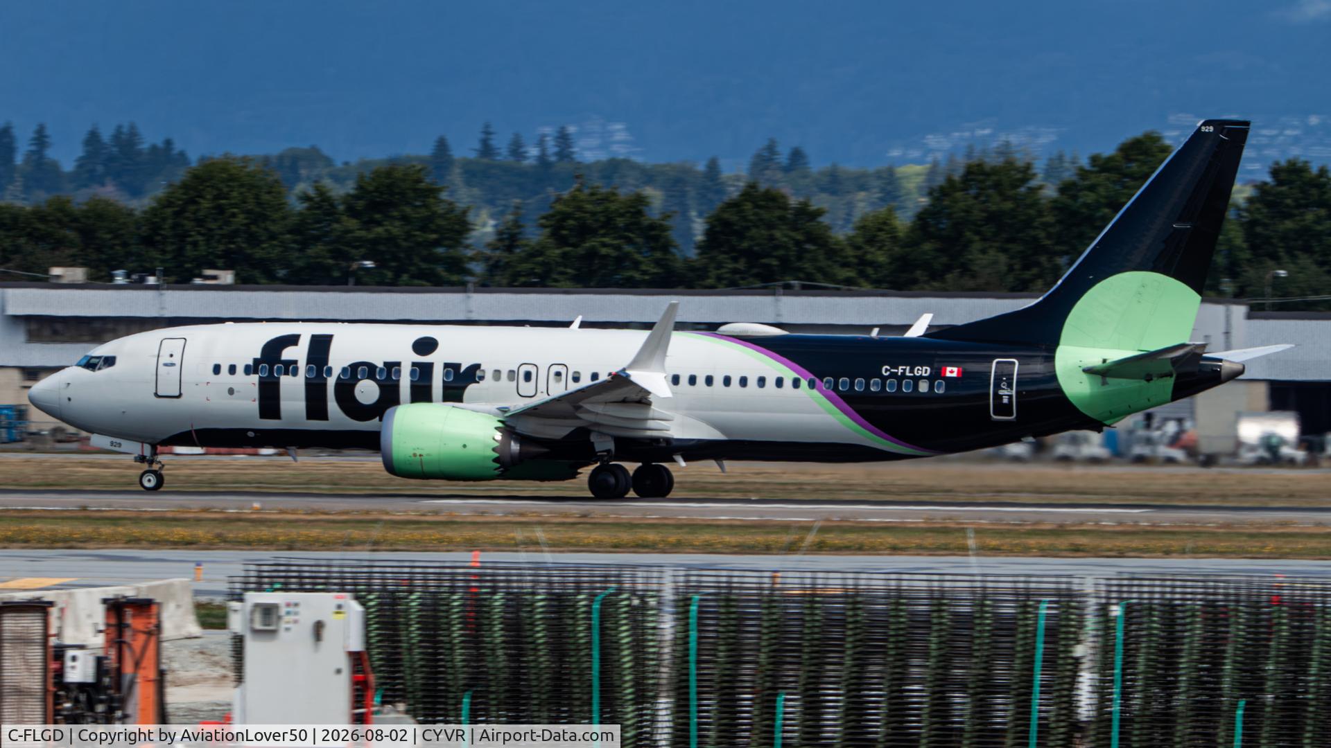 Aircraft C-FLGD, 2020 Boeing 737-8 MAX, c/n 43957 l/n 7888, Flair MAX 8, at CYVR, photo by AviationLover50