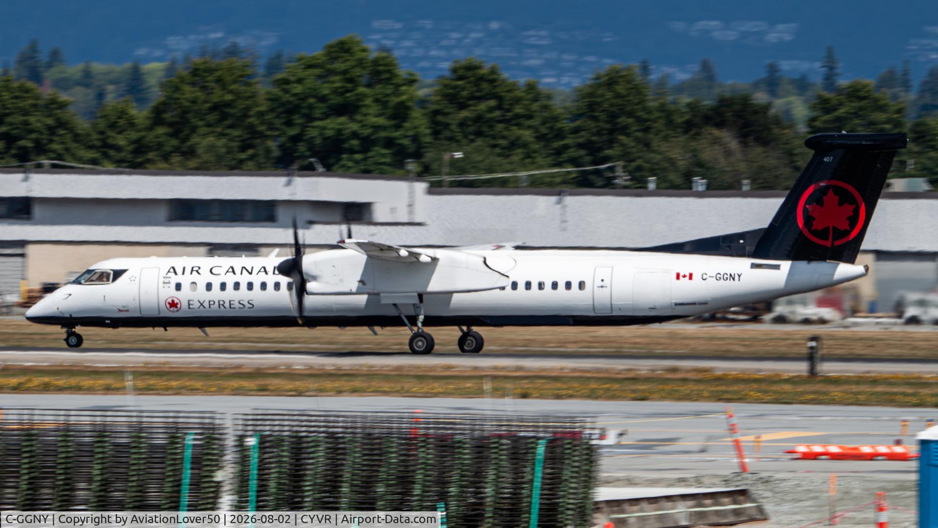 Aircraft C-GGNY, 2011 Bombardier DHC-8-402 Dash 8, c/n 4386, Air Canada Jazz Q400, at CYVR, photo by AviationLover50