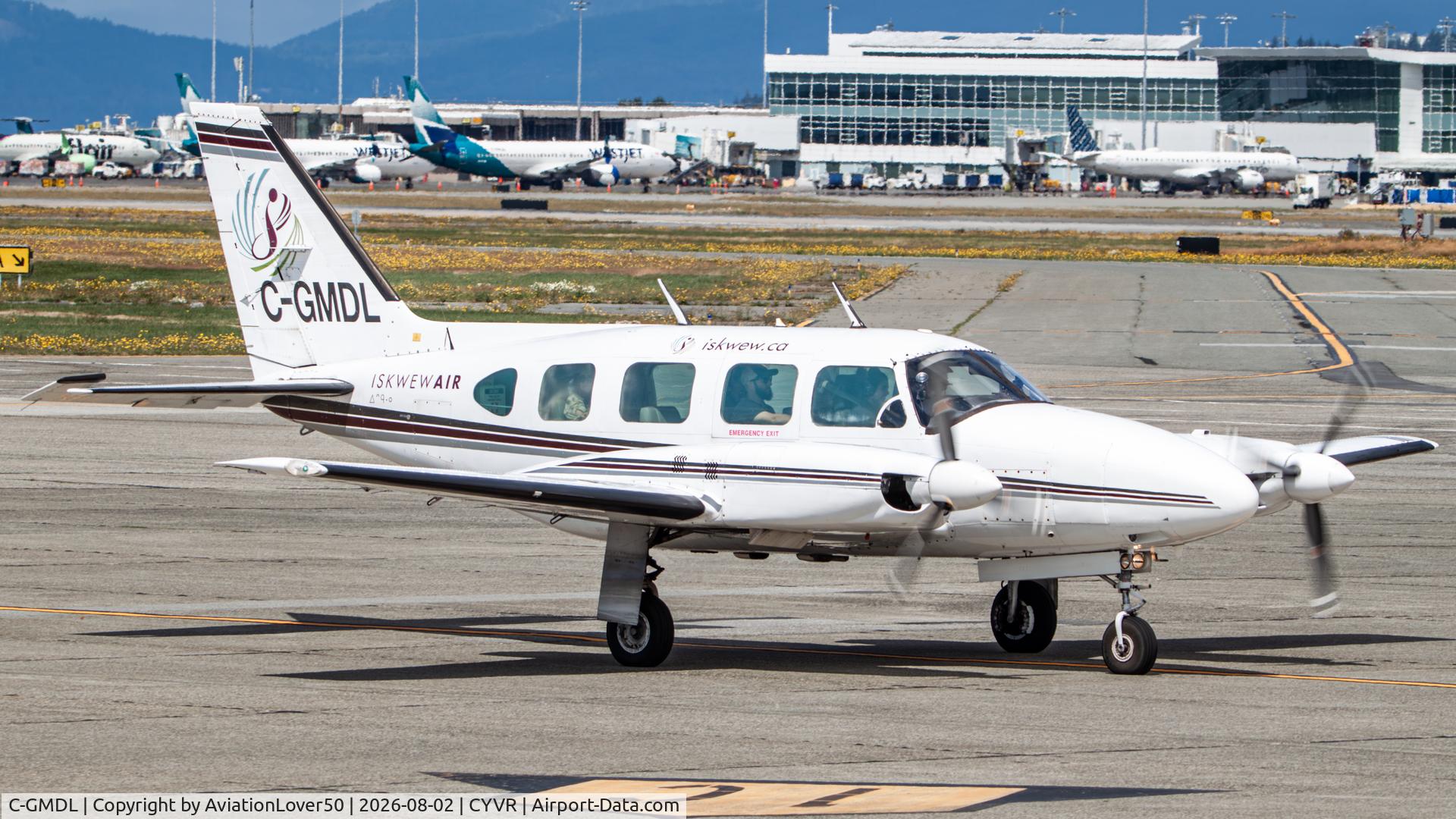 Aircraft C-GMDL, 1975 Piper PA-31-325 Navajo C/R, c/n 31-7512033, Iskwew Air Navajo, at CYVR, photo by AviationLover50