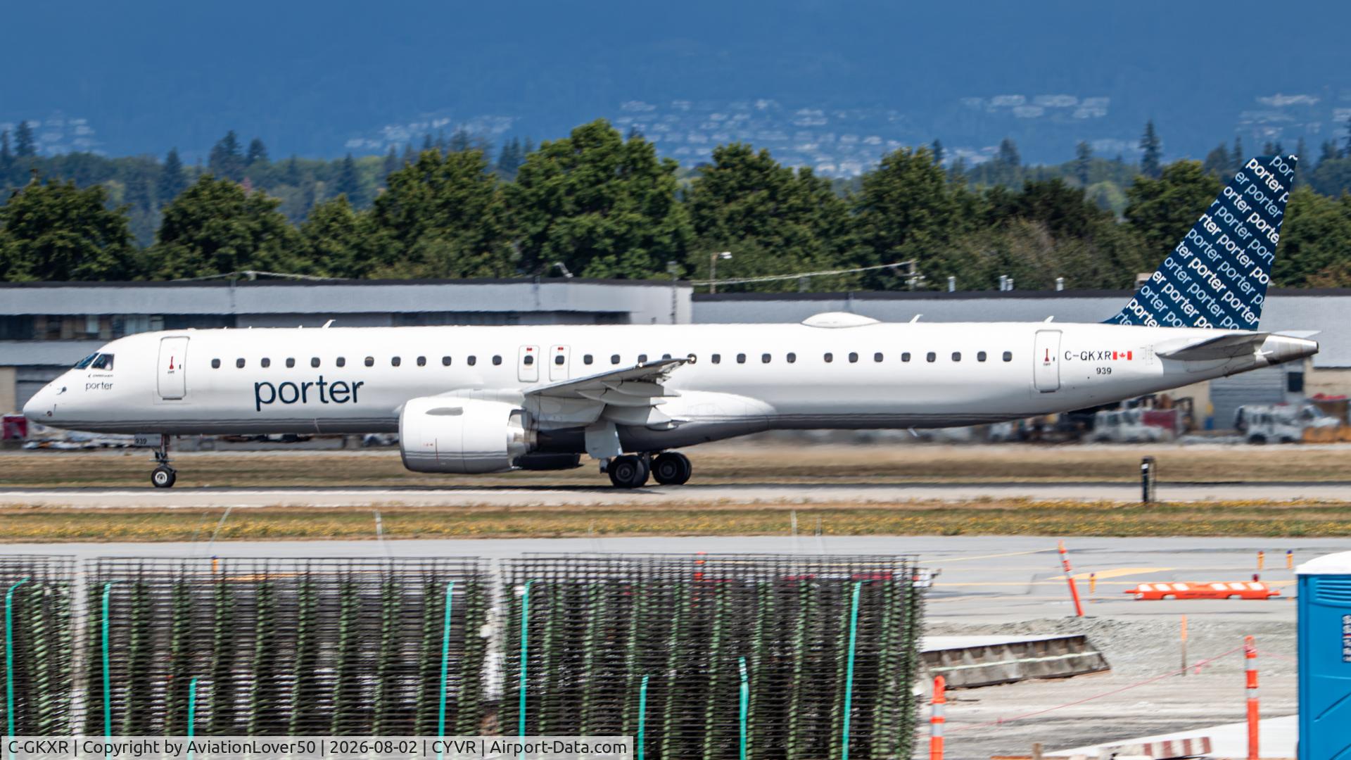 Aircraft C-GKXR, 2024 Embraer 195-E2, c/n 19020142, Porter E295, at CYVR, photo by AviationLover50