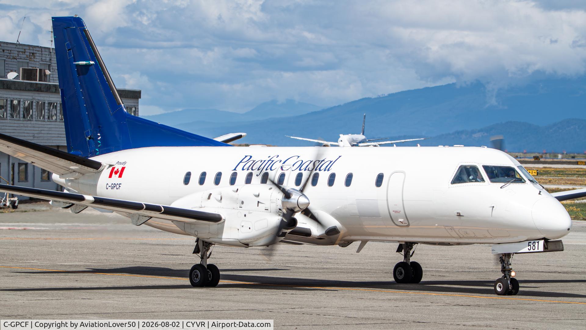 Aircraft C-GPCF, 1997 Saab 340B, c/n 340B-426, Pacific Coastal Saab 340B, at CYVR, photo by AviationLover50