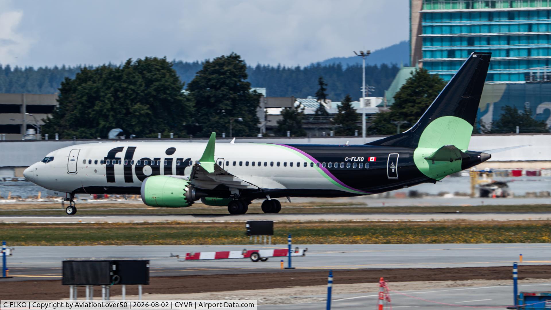 Aircraft C-FLKO, 2019 Boeing 737-8 MAX, c/n 62870 l/n 7599, Flair MAX 8, at CYVR, photo by AviationLover50